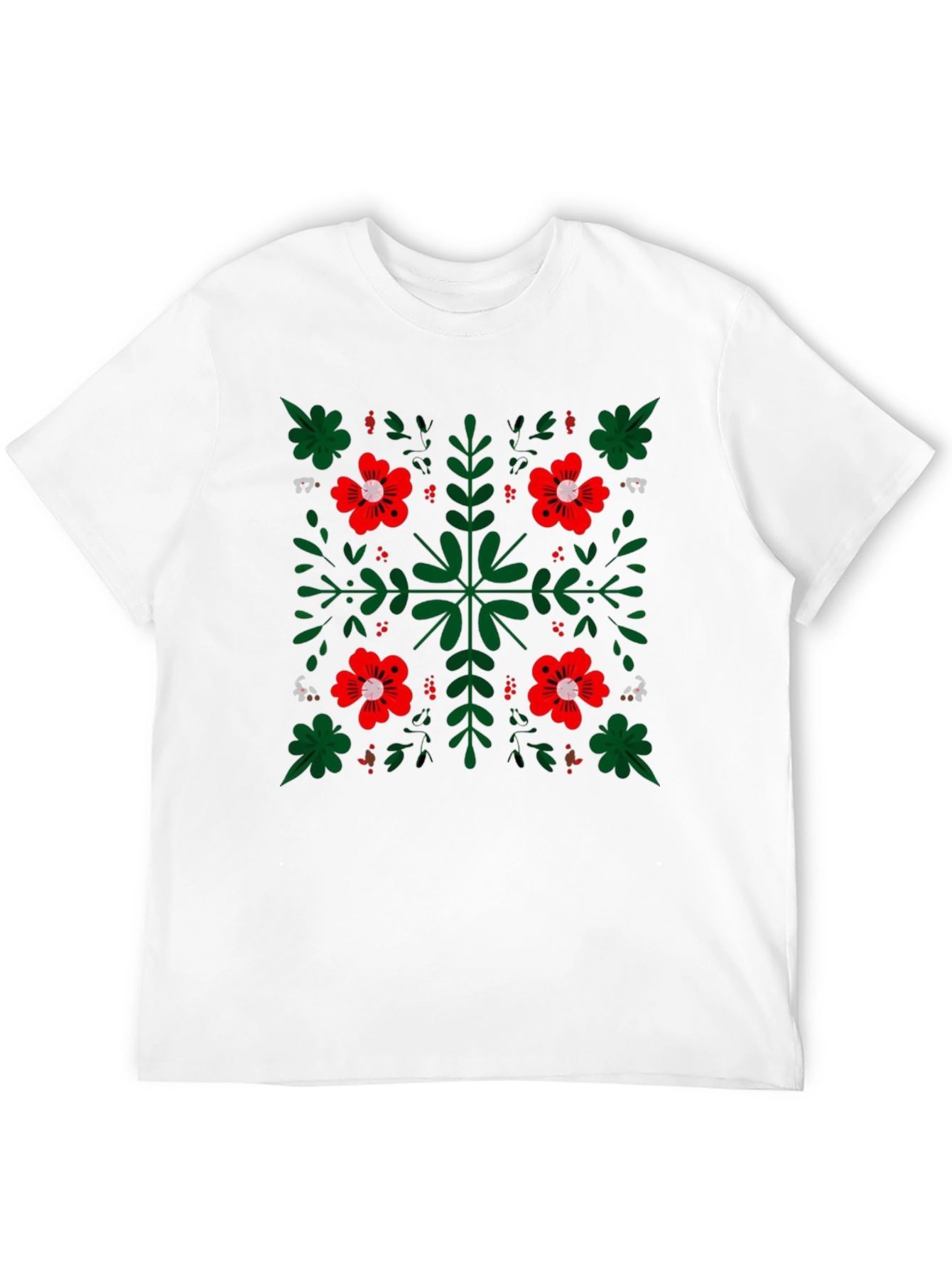 Black Floral Pattern Black Crew Neck T-Shirt view 12