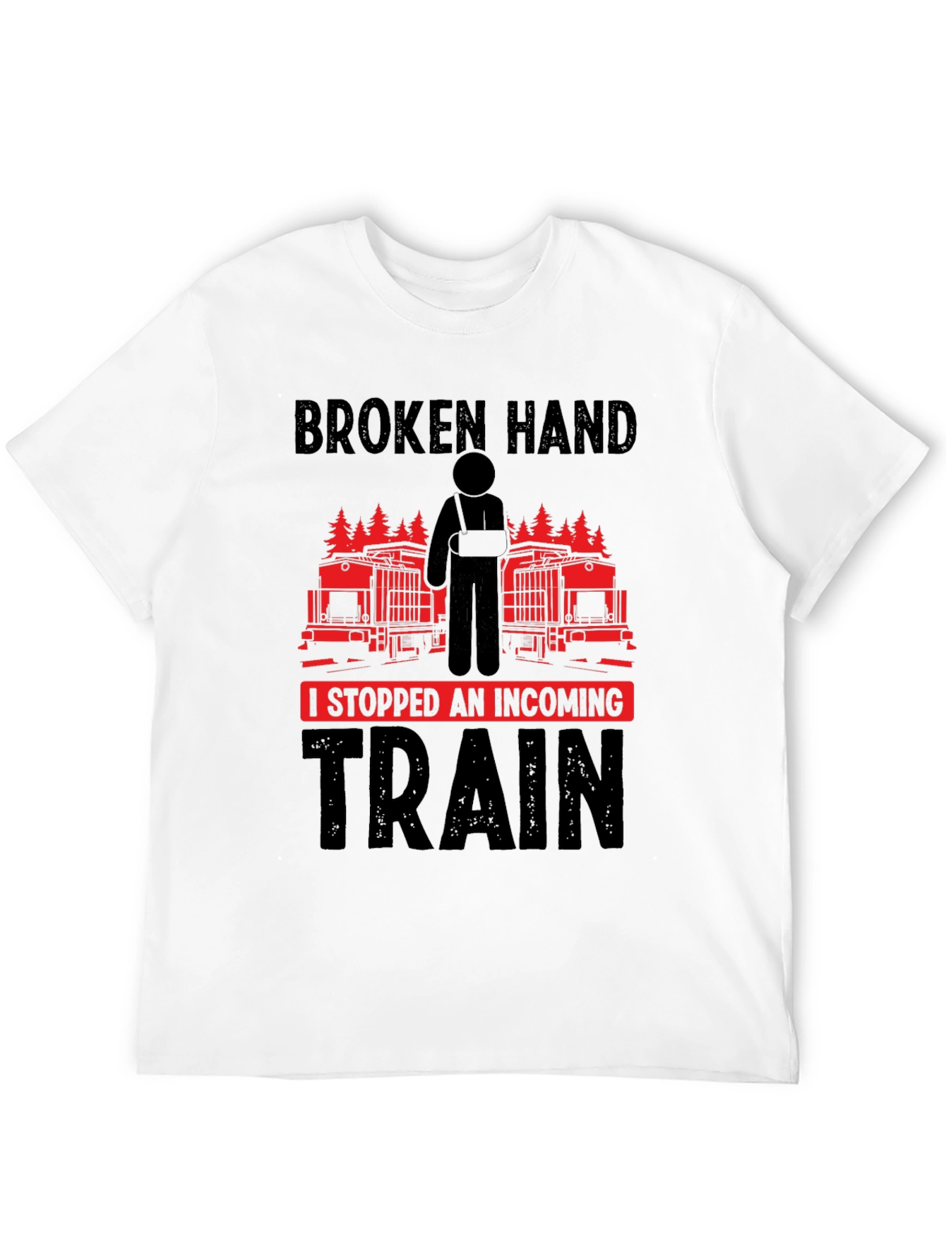 Black Broken Hand Incoming Train Funny T-Shirt view 12