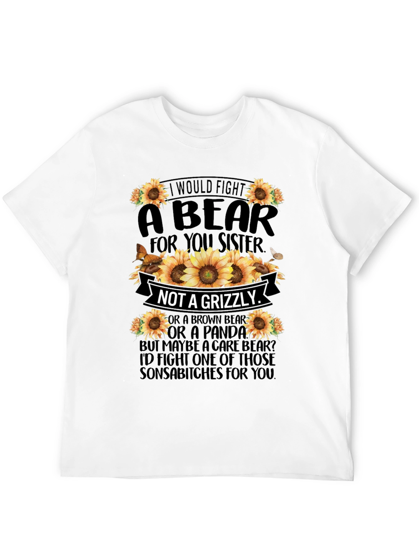 Black I Would Fight A Bear Sister T-Shirt view 12