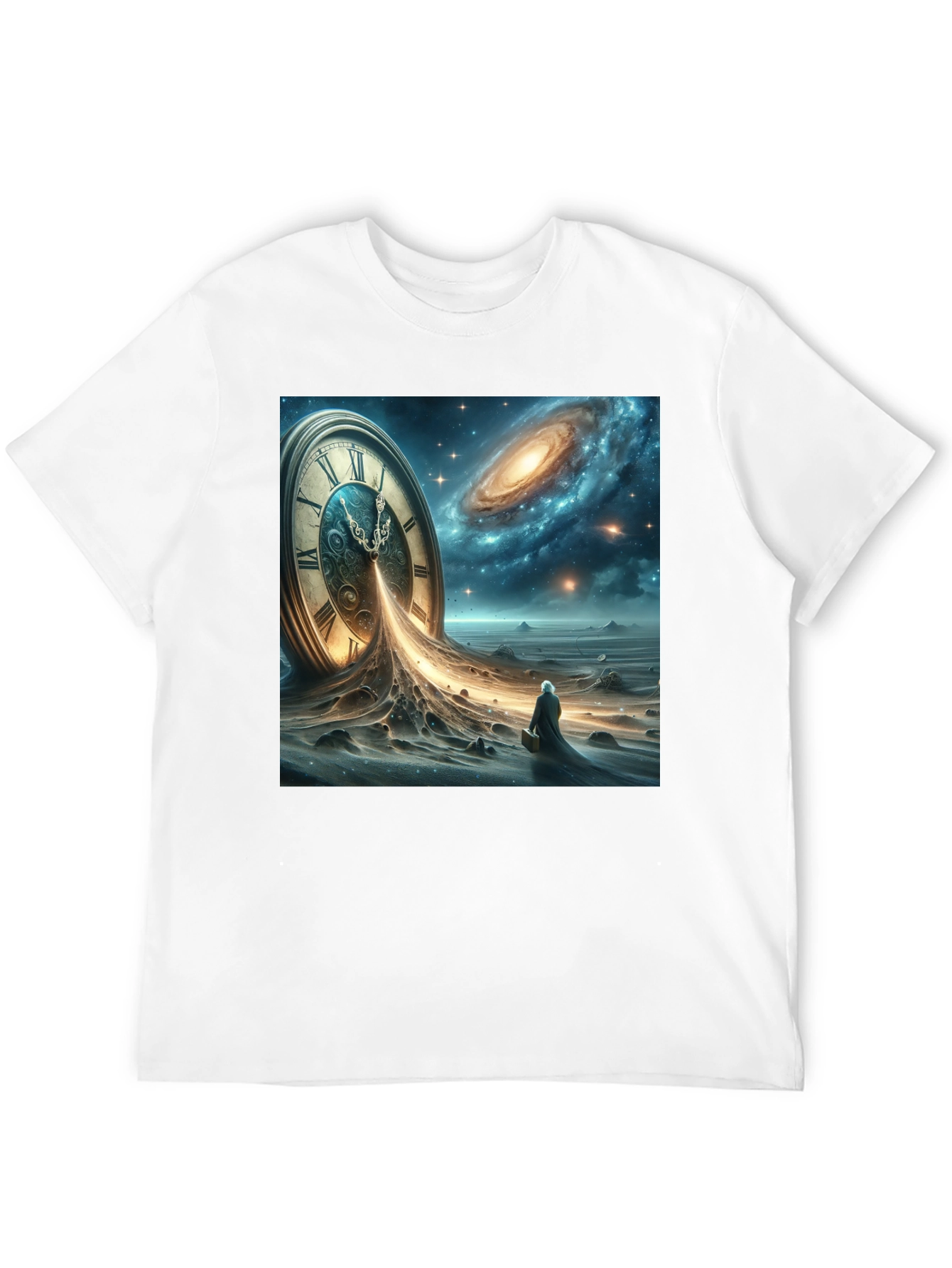Black Time and Space Tee: Surreal Galaxy Clock Design view 12