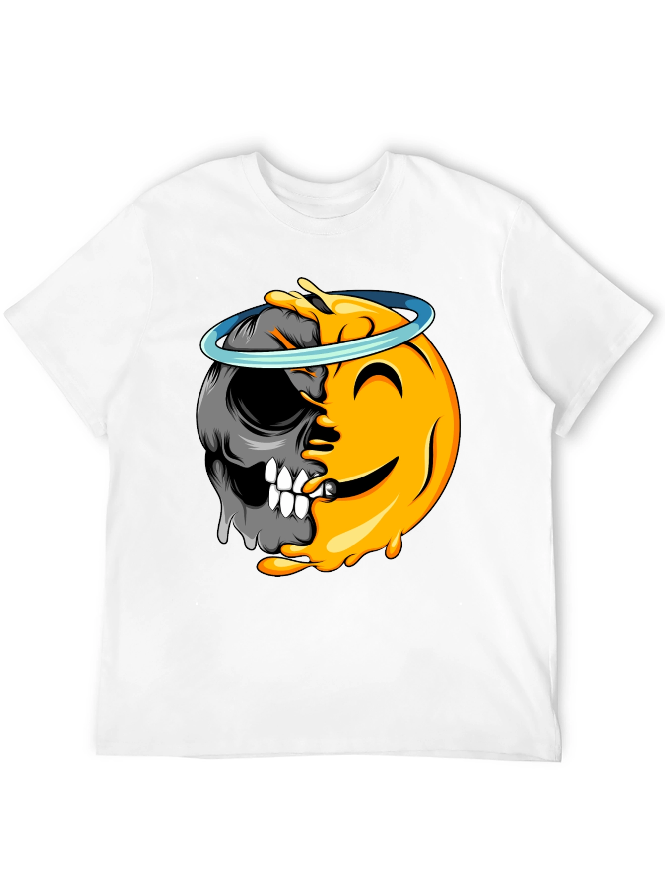 Black Emoji Half Skull Graphic Tee view 12