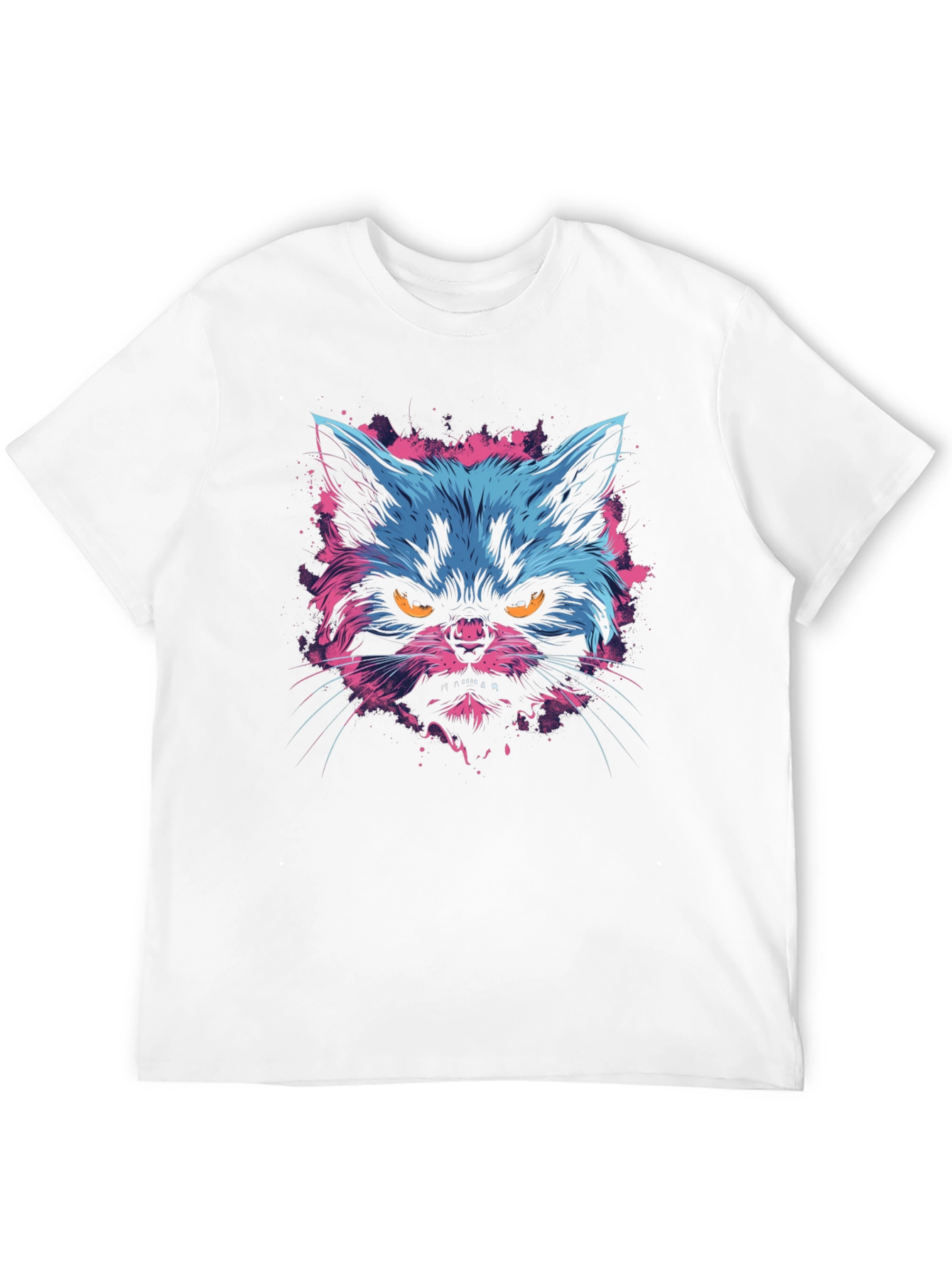 Black Neon Angry Cat Graphic Print Men's T-Shirt view 12