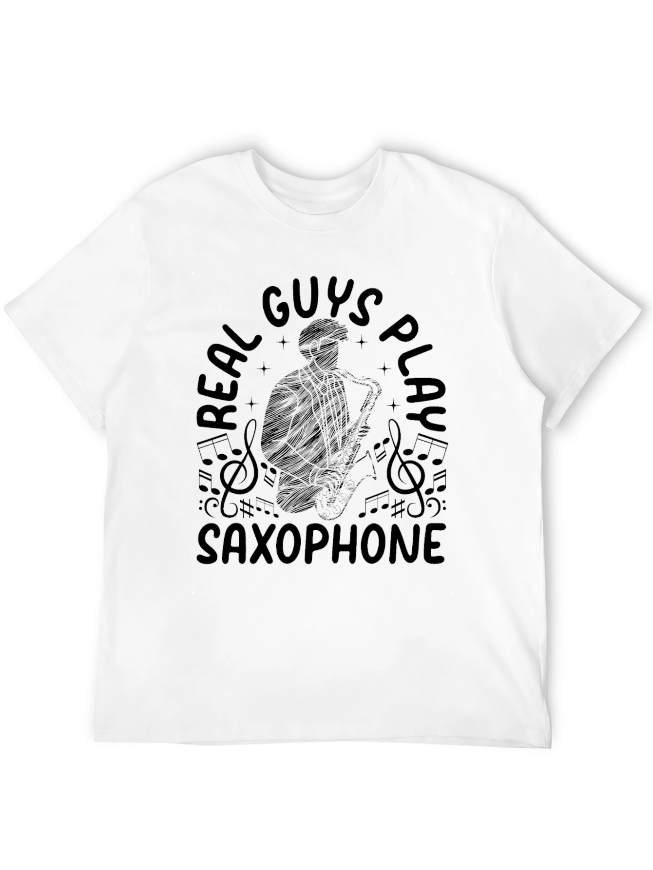 Black Real Guys Play Saxophone Black Graphic T-Shirt view 12