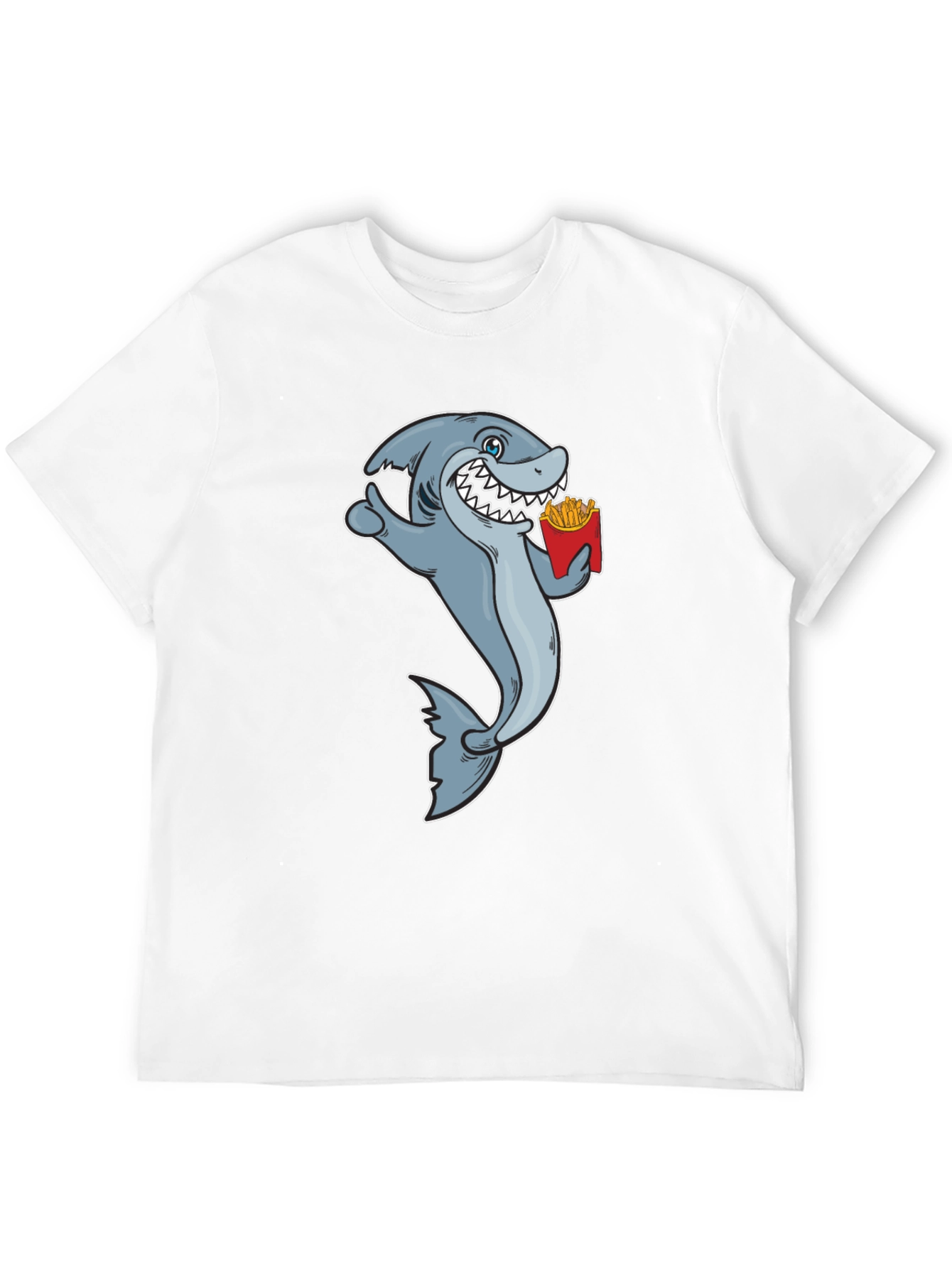 Black Shark Eating Fries Graphic Tee - Black Cotton T-Shirt view 12