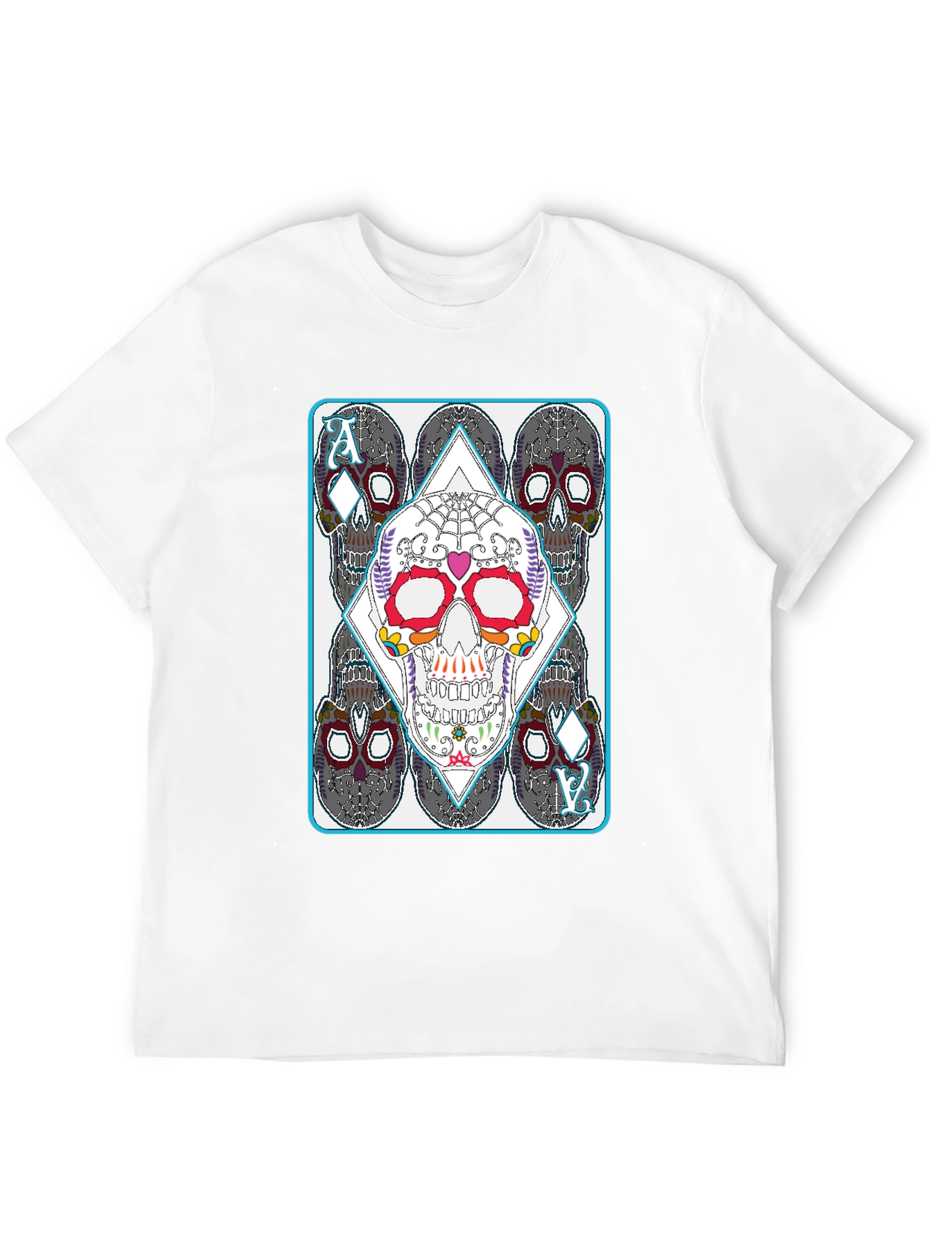 Black Sugar Skull Ace of Diamonds Graphic T-Shirt view 12