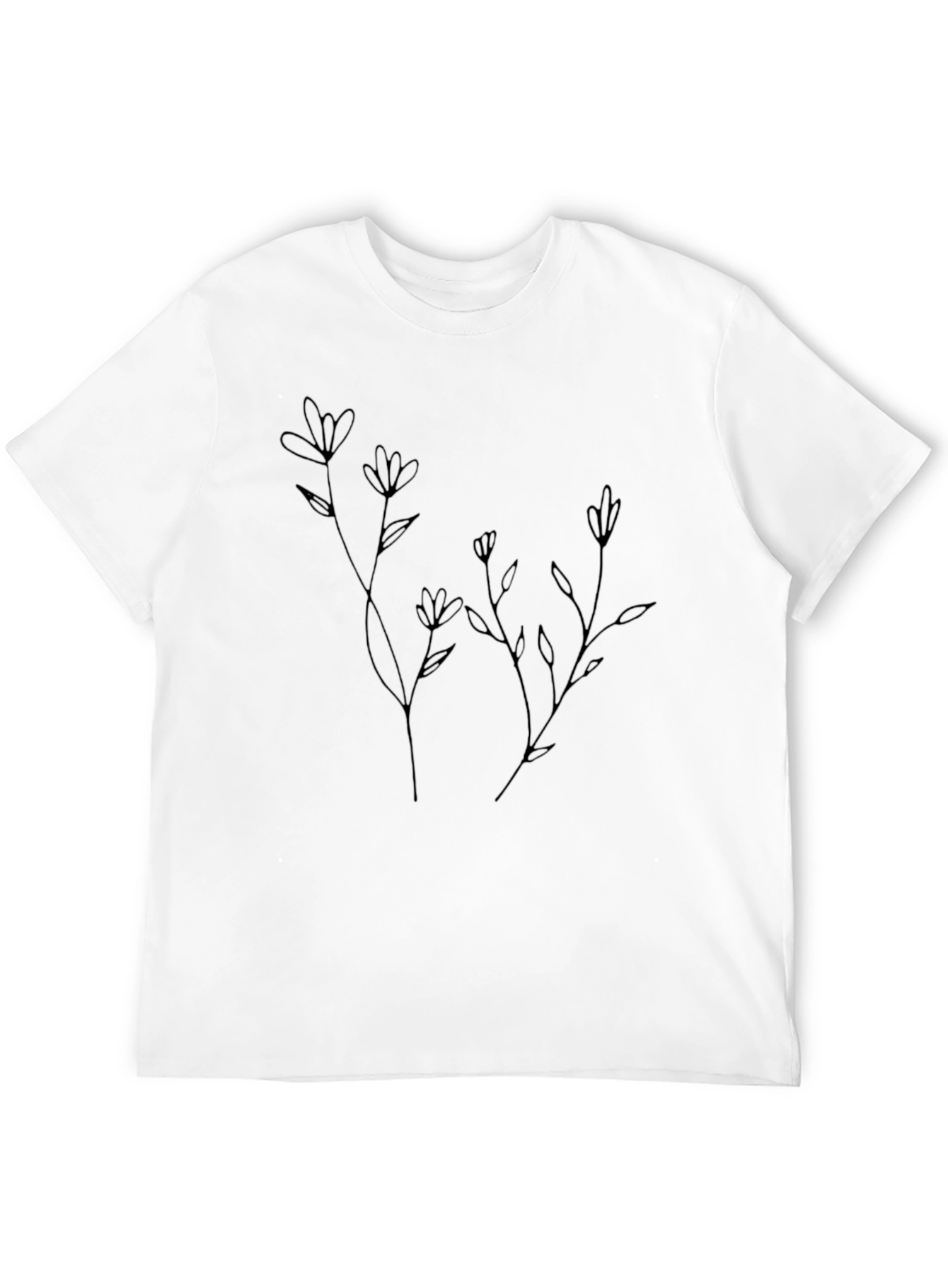 Black Minimalist Flower Line Art Black T-Shirt view 12
