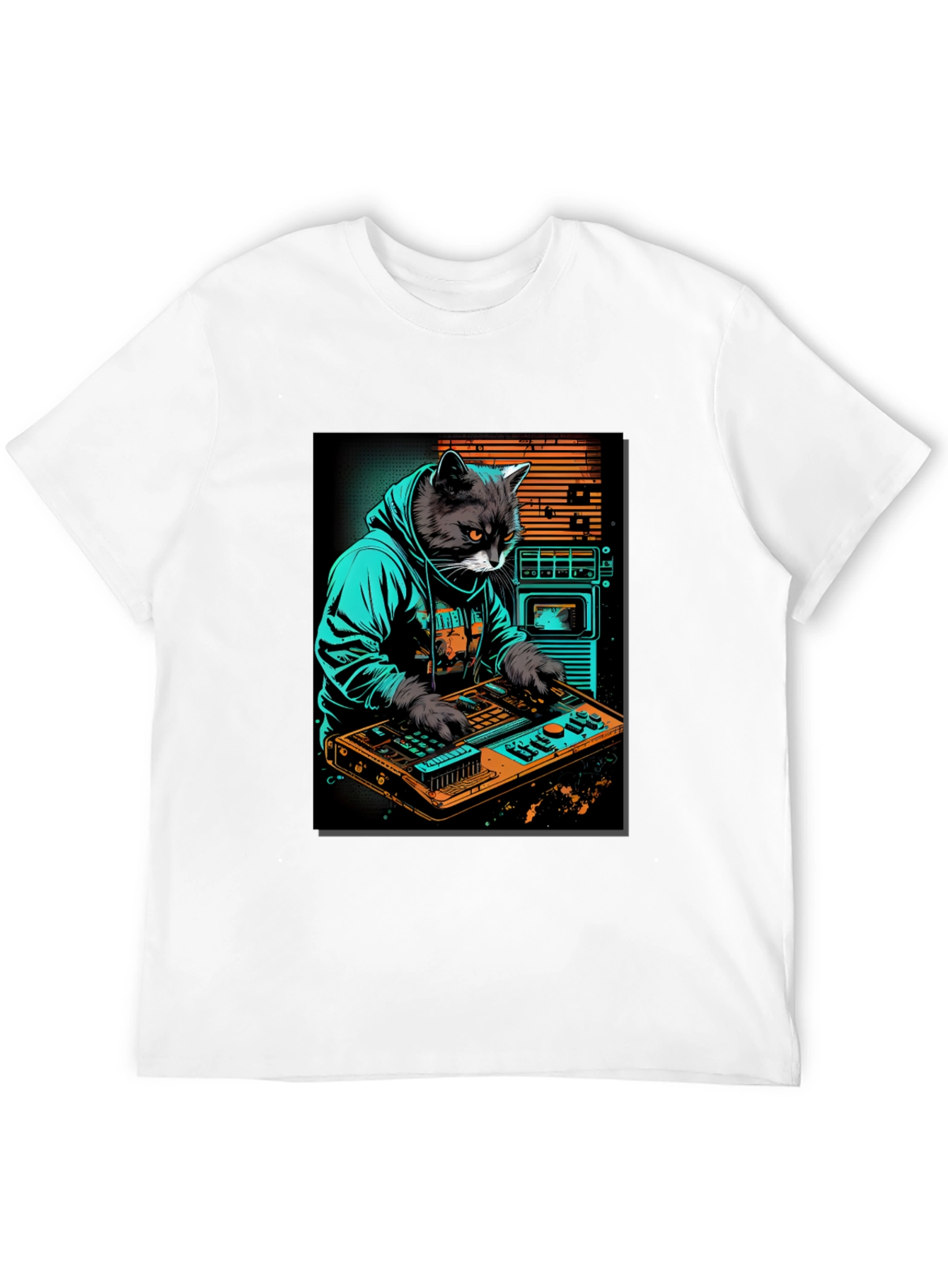 Black Cat DJ Graphic Tee - Cool Black T-Shirt view 12