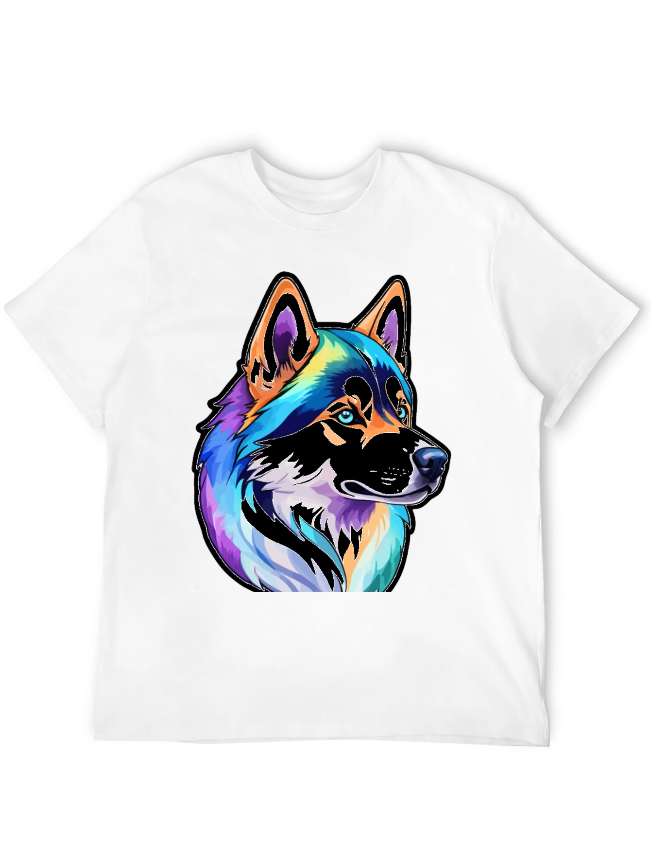 Black Colorful Husky Dog Graphic Tee - Black view 12