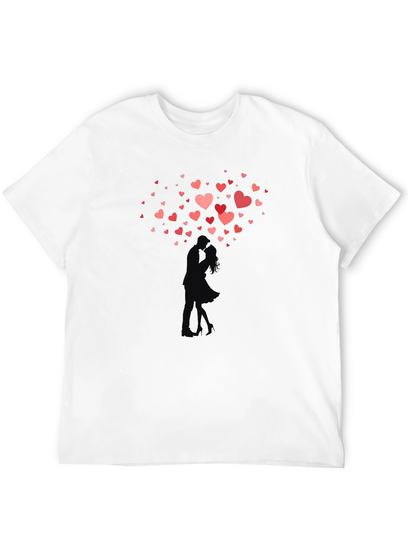 Black Romantic Hearts Kissing Couple Black T-Shirt view 12