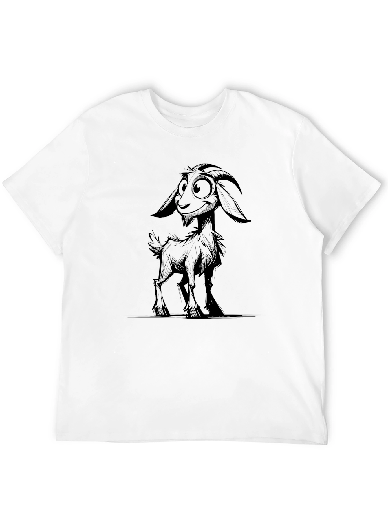 Black Cartoon Goat Graphic Tee - Black Cotton Blend view 12
