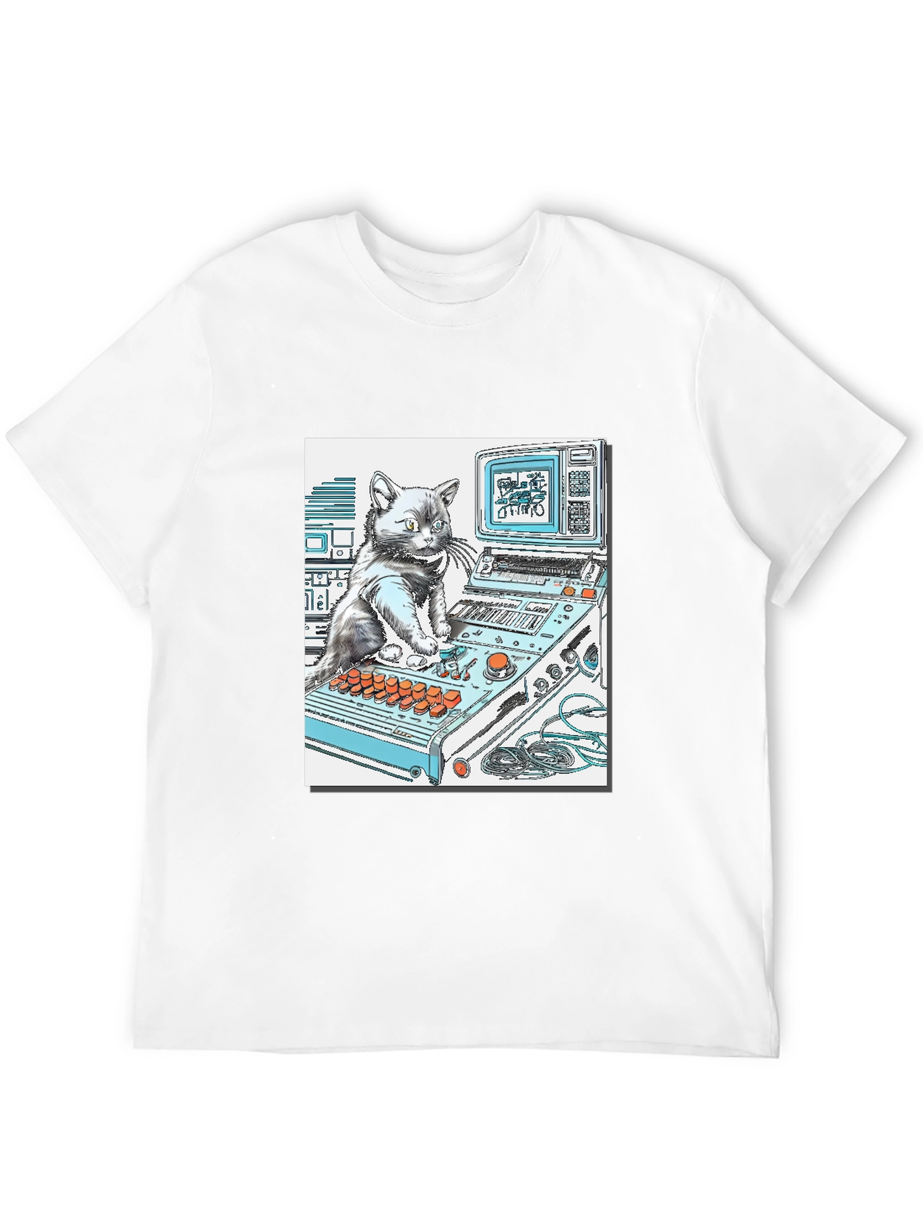 Black DJ Cat Graphic T-Shirt - Cool Black Tee view 12