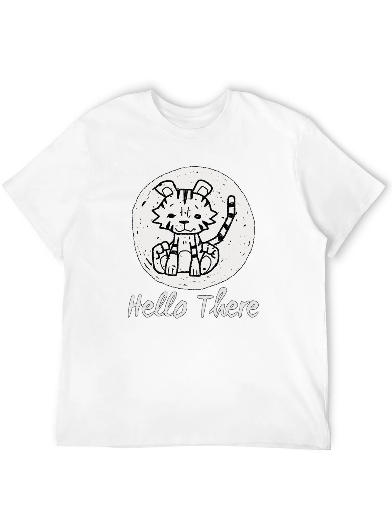 Black Cute Tiger "Hello There" Black Graphic T-Shirt view 12