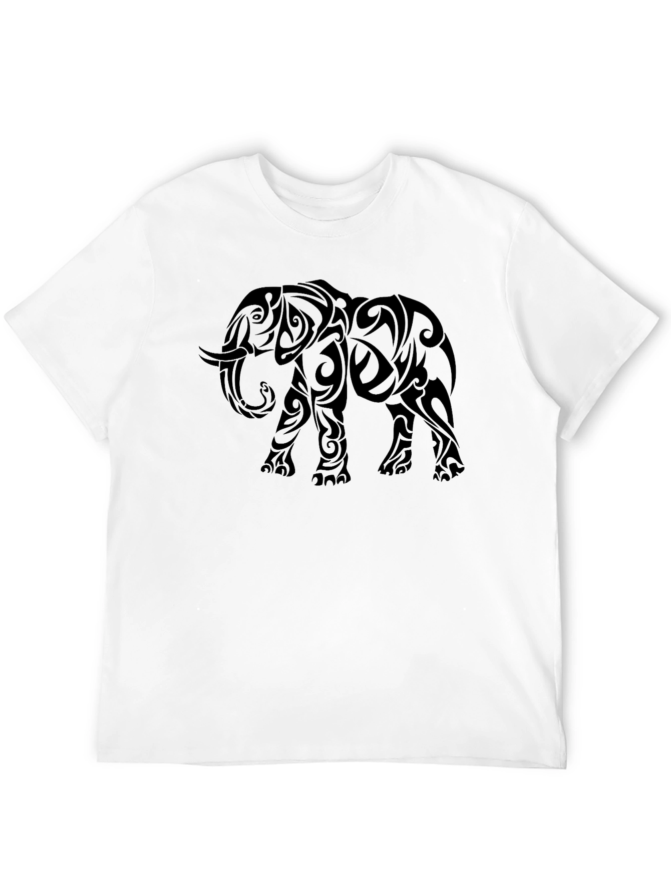 Black Tribal Elephant Graphic Print Black T-Shirt view 12