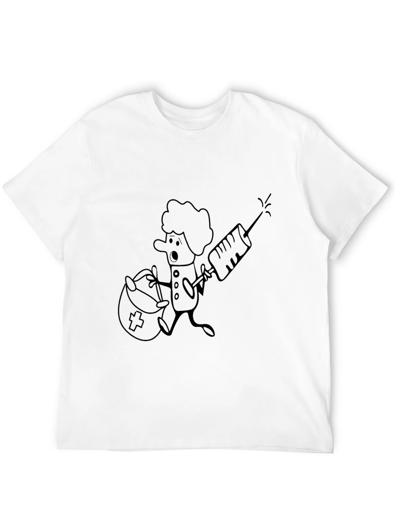 Black Funny Cartoon Nurse T-Shirt - Black view 12