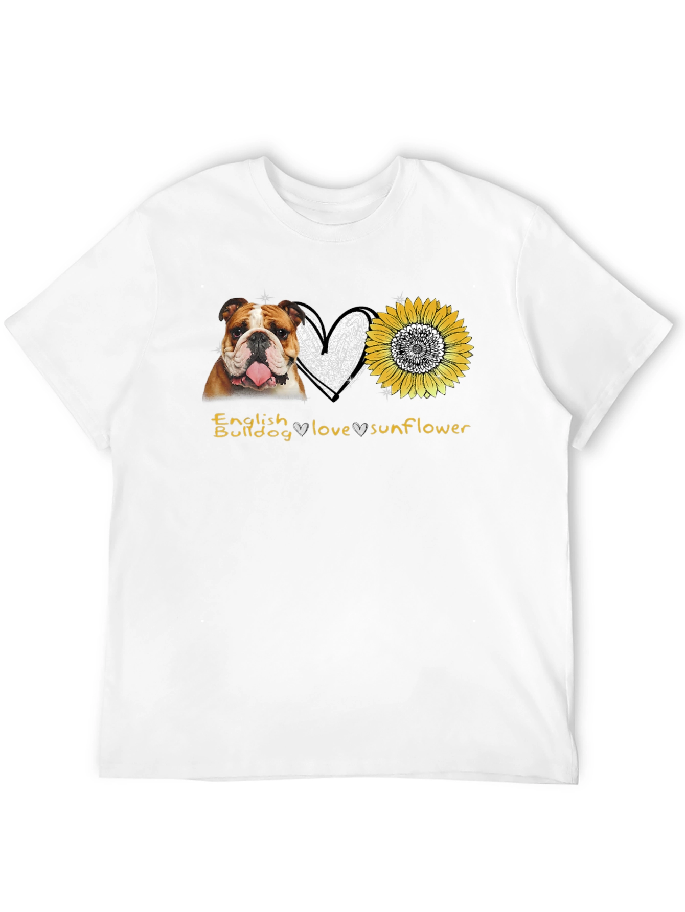 Black English Bulldog Love Sunflower Graphic T-Shirt view 12