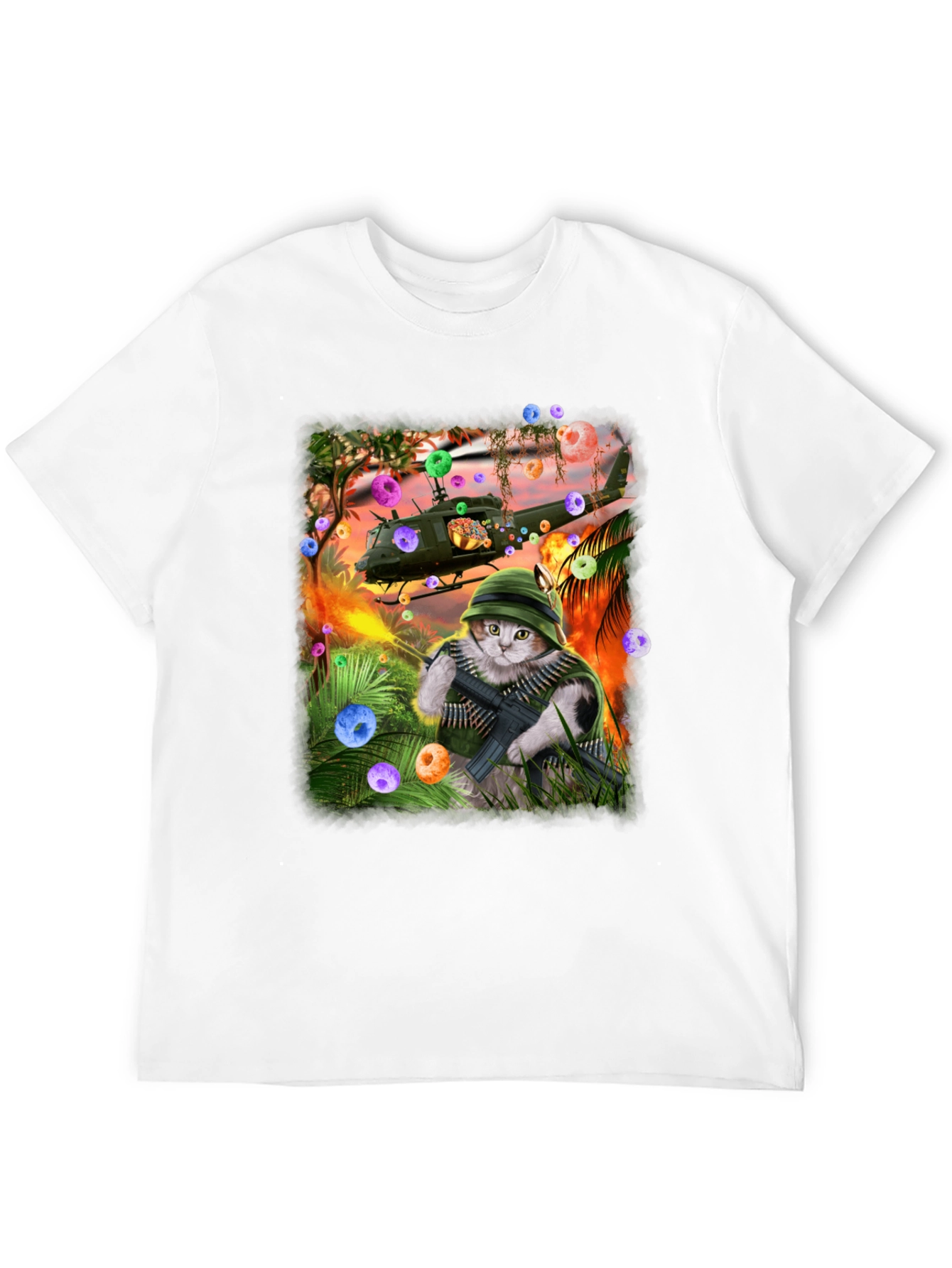 Black Funny Cat Warrior T-Shirt view 12