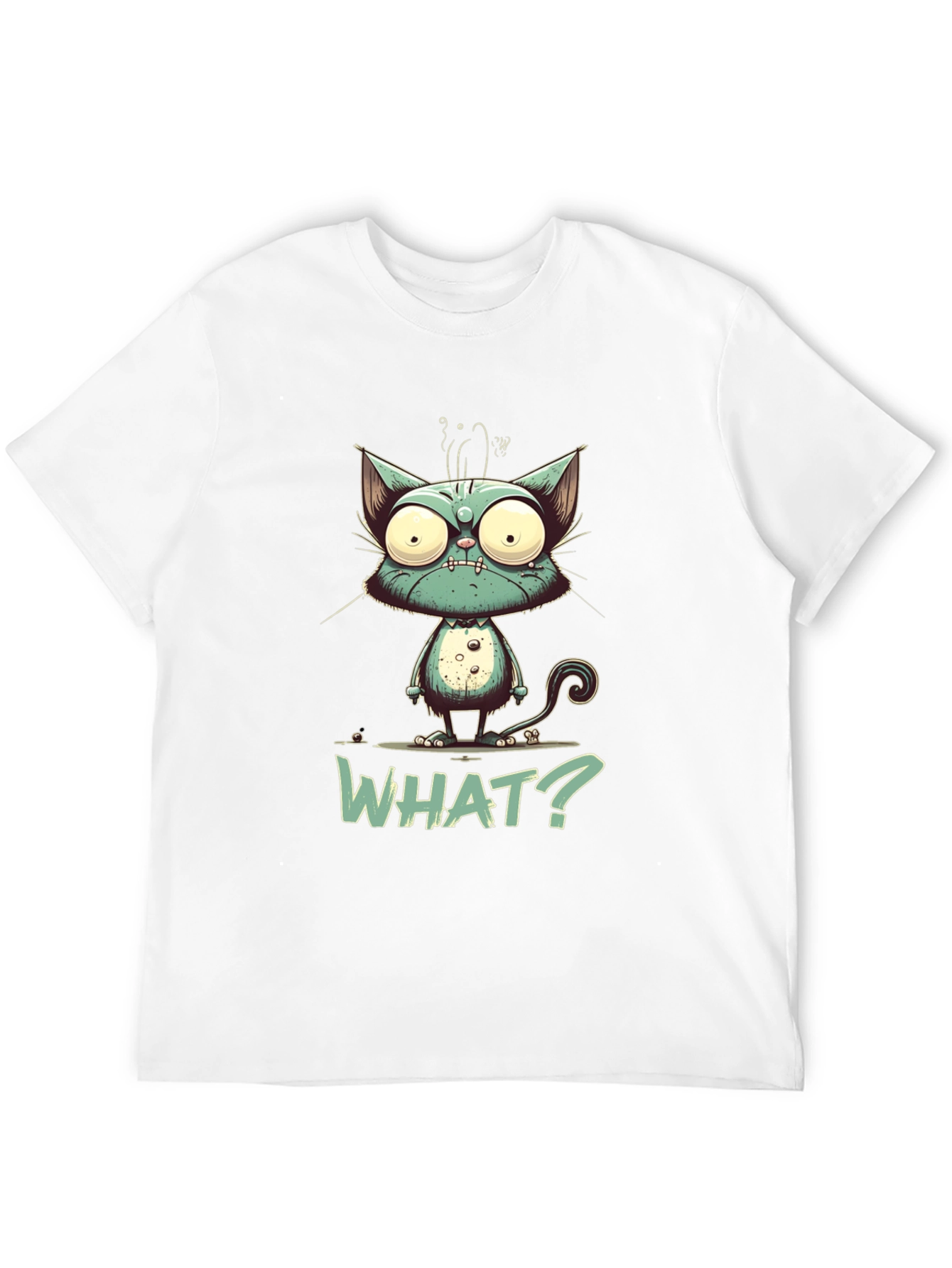 Black Cartoon Cat "WHAT?" Graphic Tee - Unisex view 12