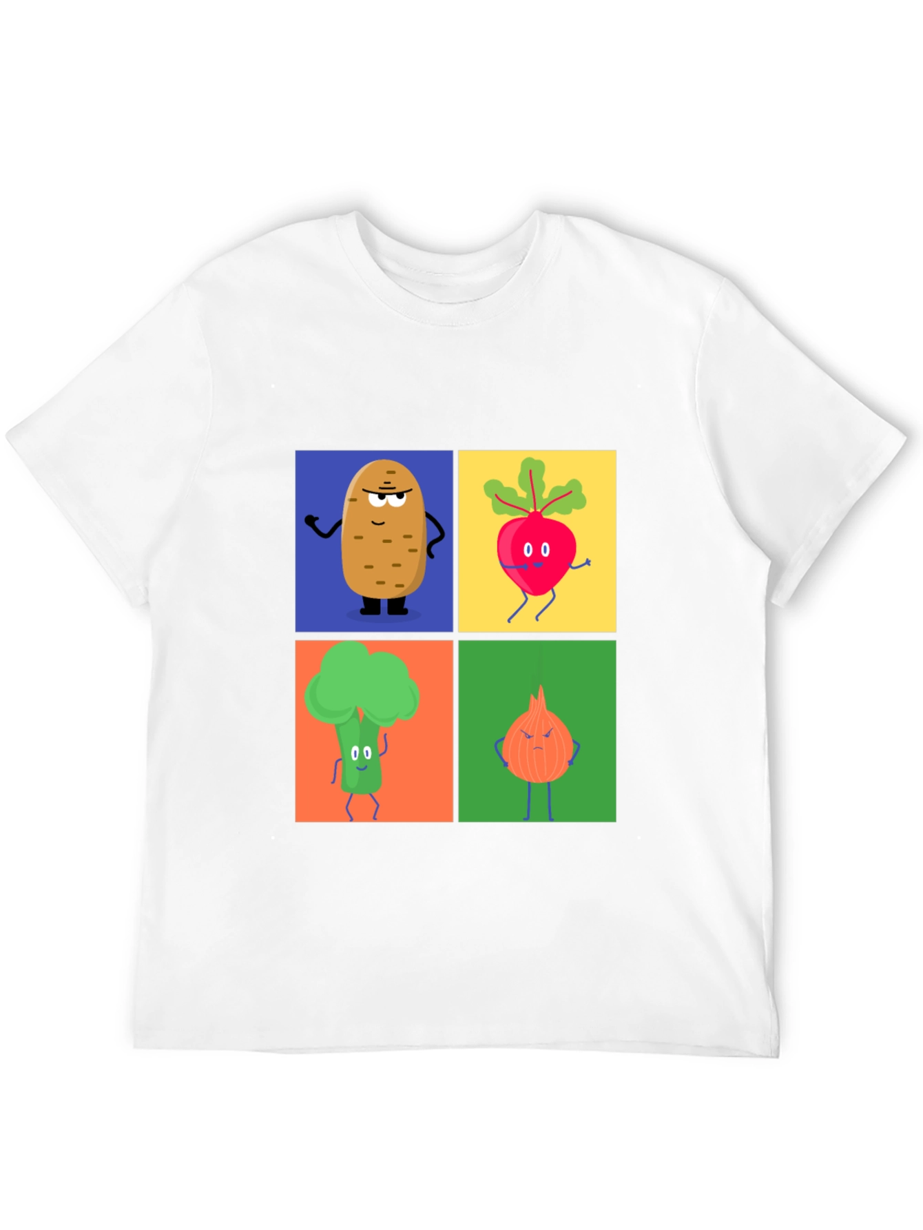 Black Veggie Cartoon T-Shirt: Potato, Beet, Broccoli, Onion view 12