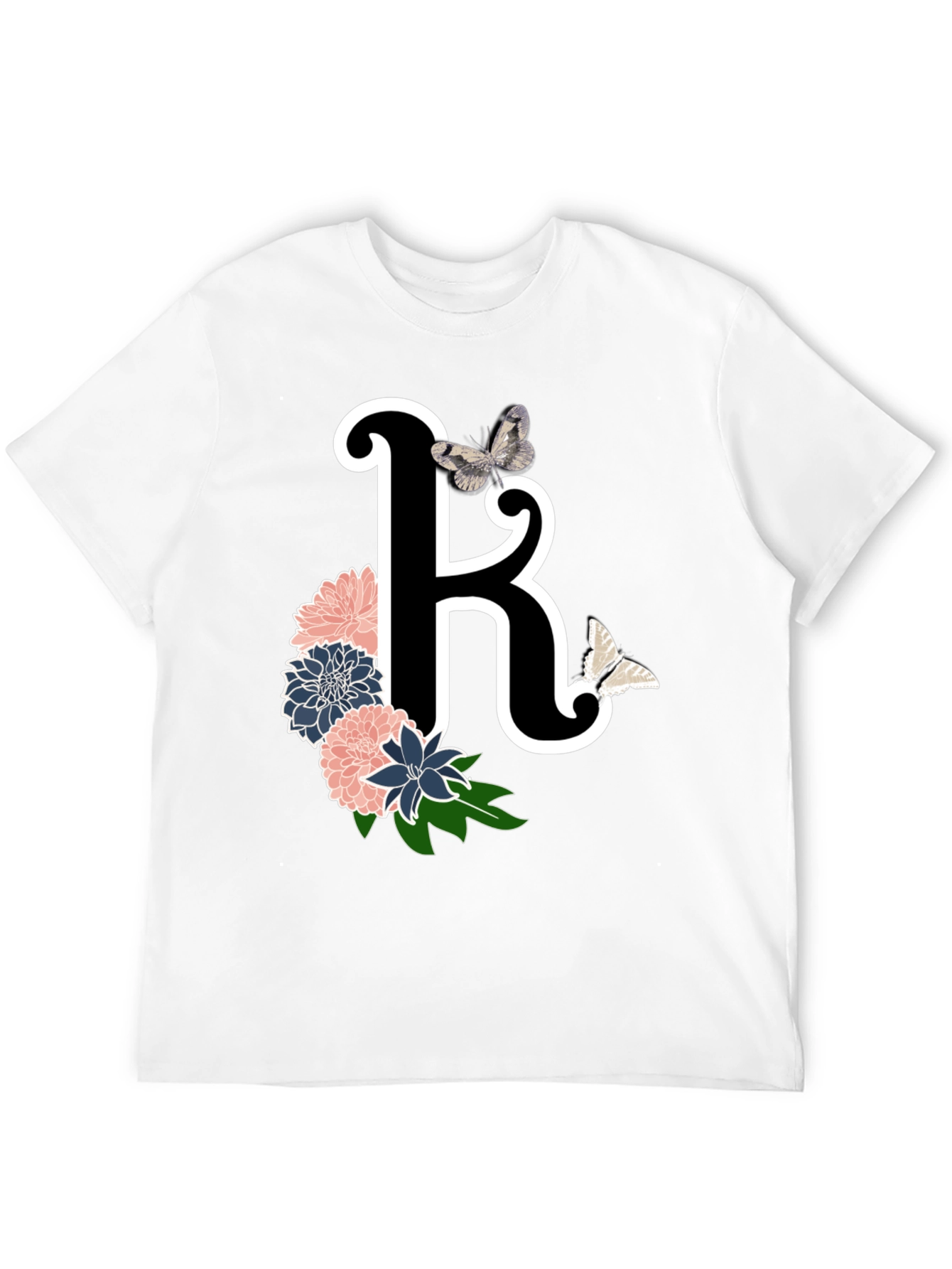 Black Floral Letter K Black T-Shirt view 12