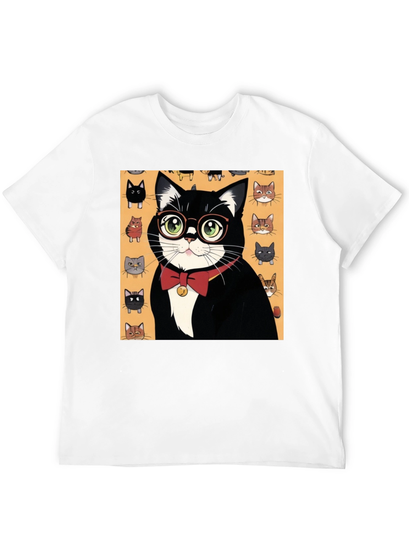 Black Cool Cat T-Shirt - Black Tee with Whimsical Cat Print view 12