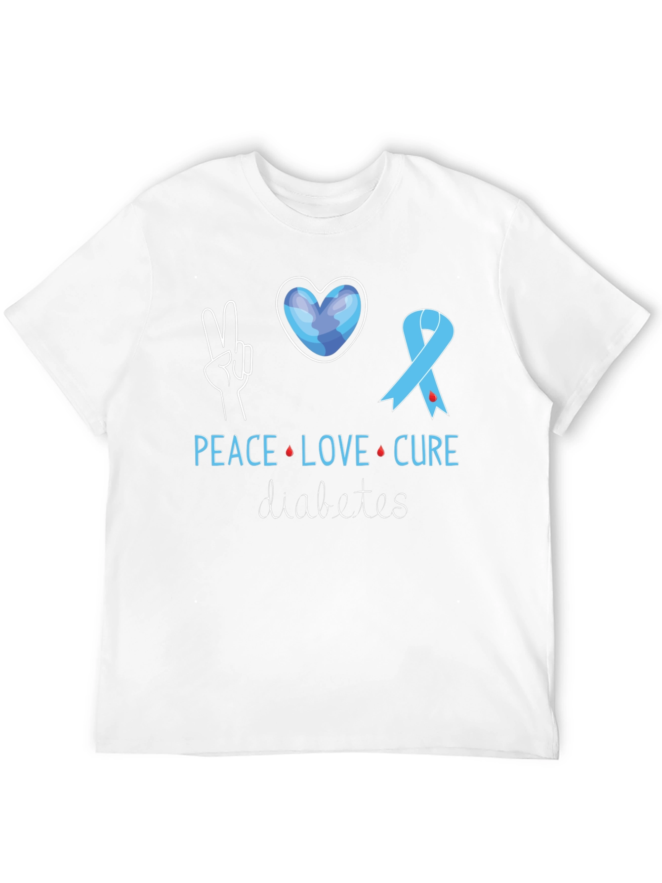 Black Peace Love Cure Diabetes Awareness T-Shirt view 12