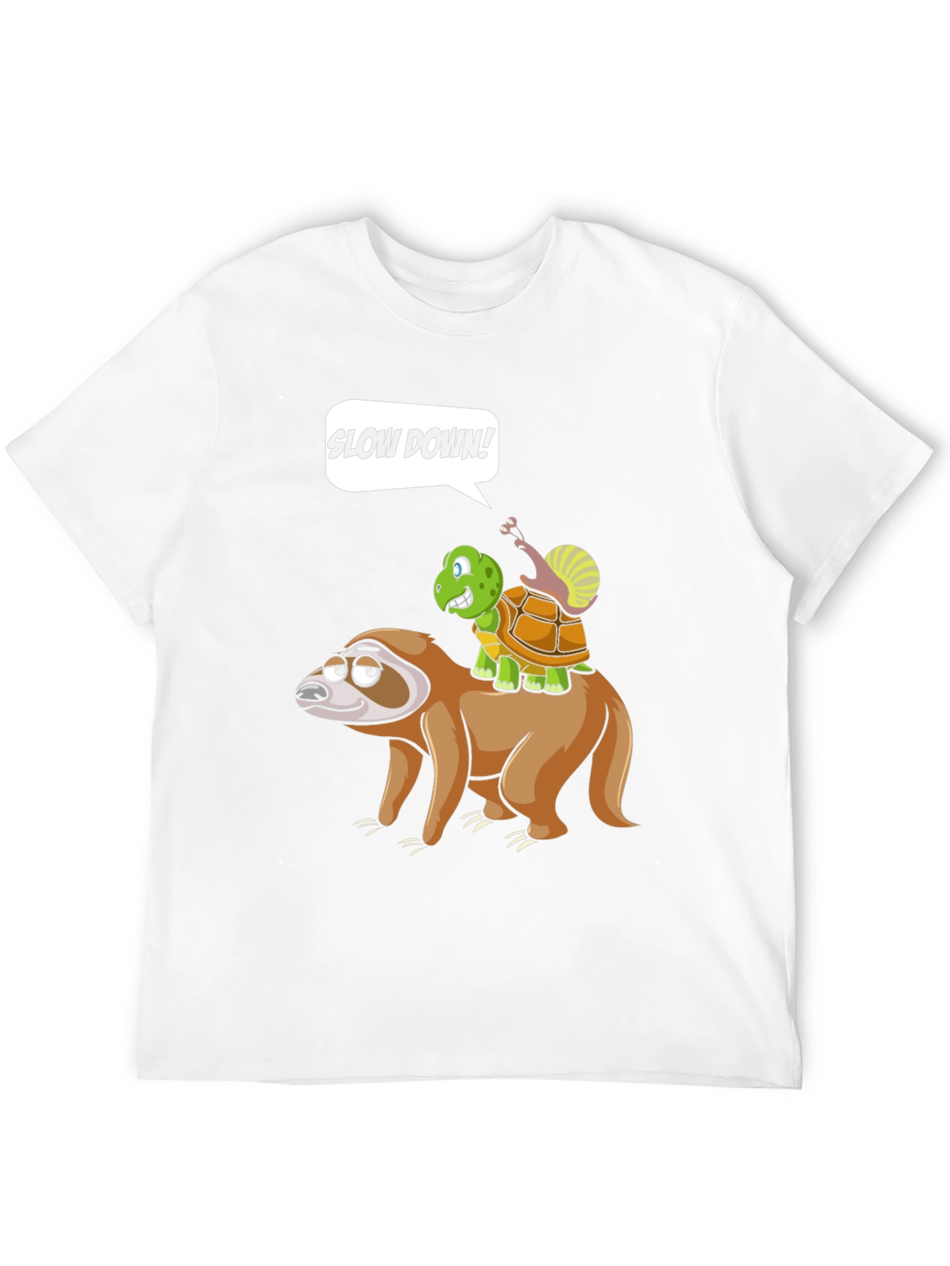 Black Funny Slow Down Sloth, Turtle, and Snail T-Shirt view 12