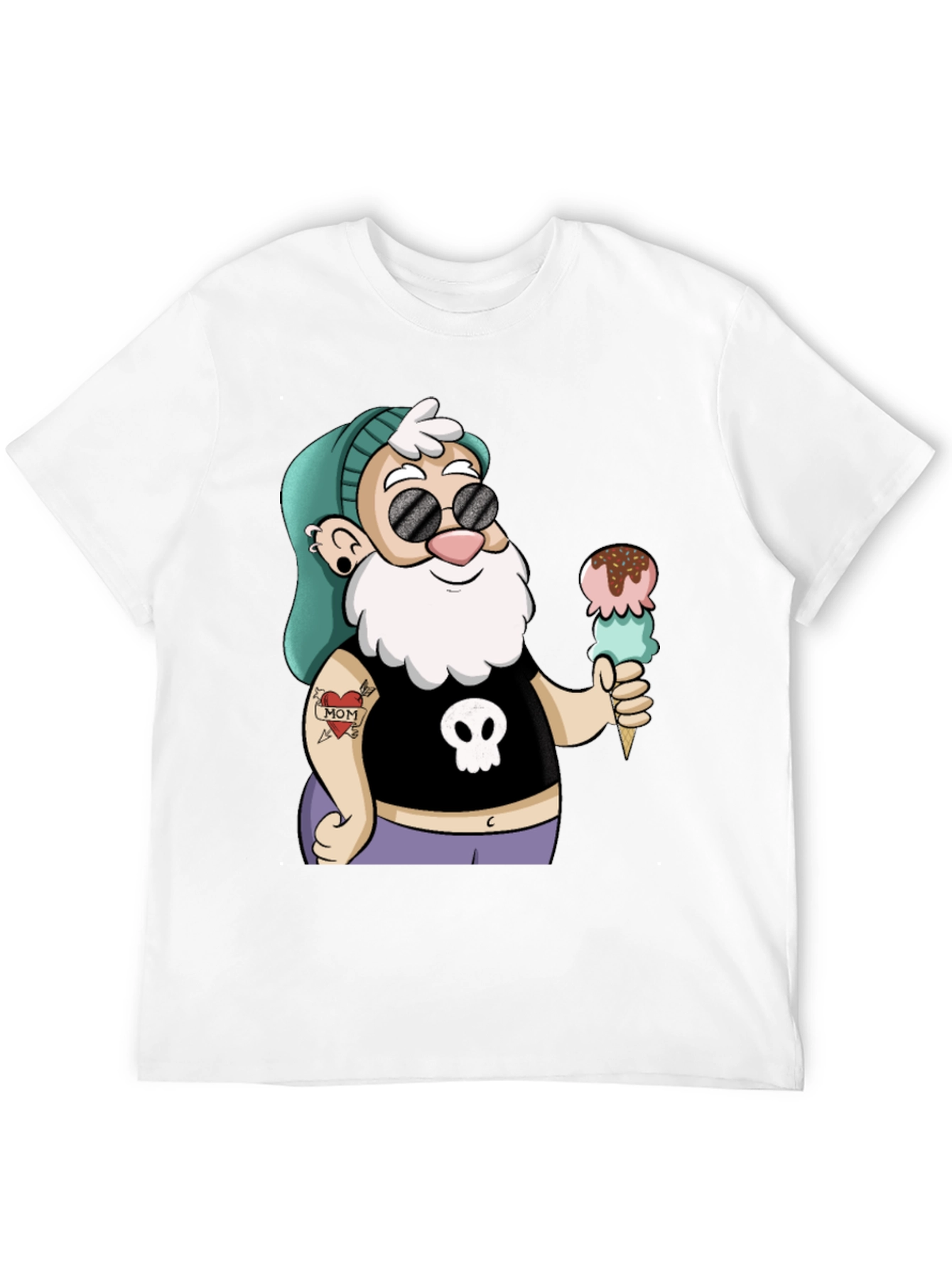 Black Cartoon Hipster Gnome T-Shirt view 12