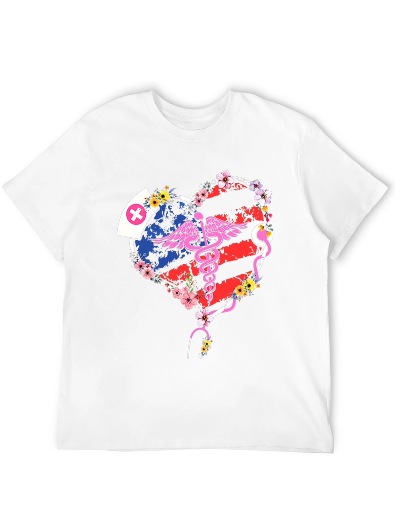 Black Nurse American Flag Heart T-Shirt view 12
