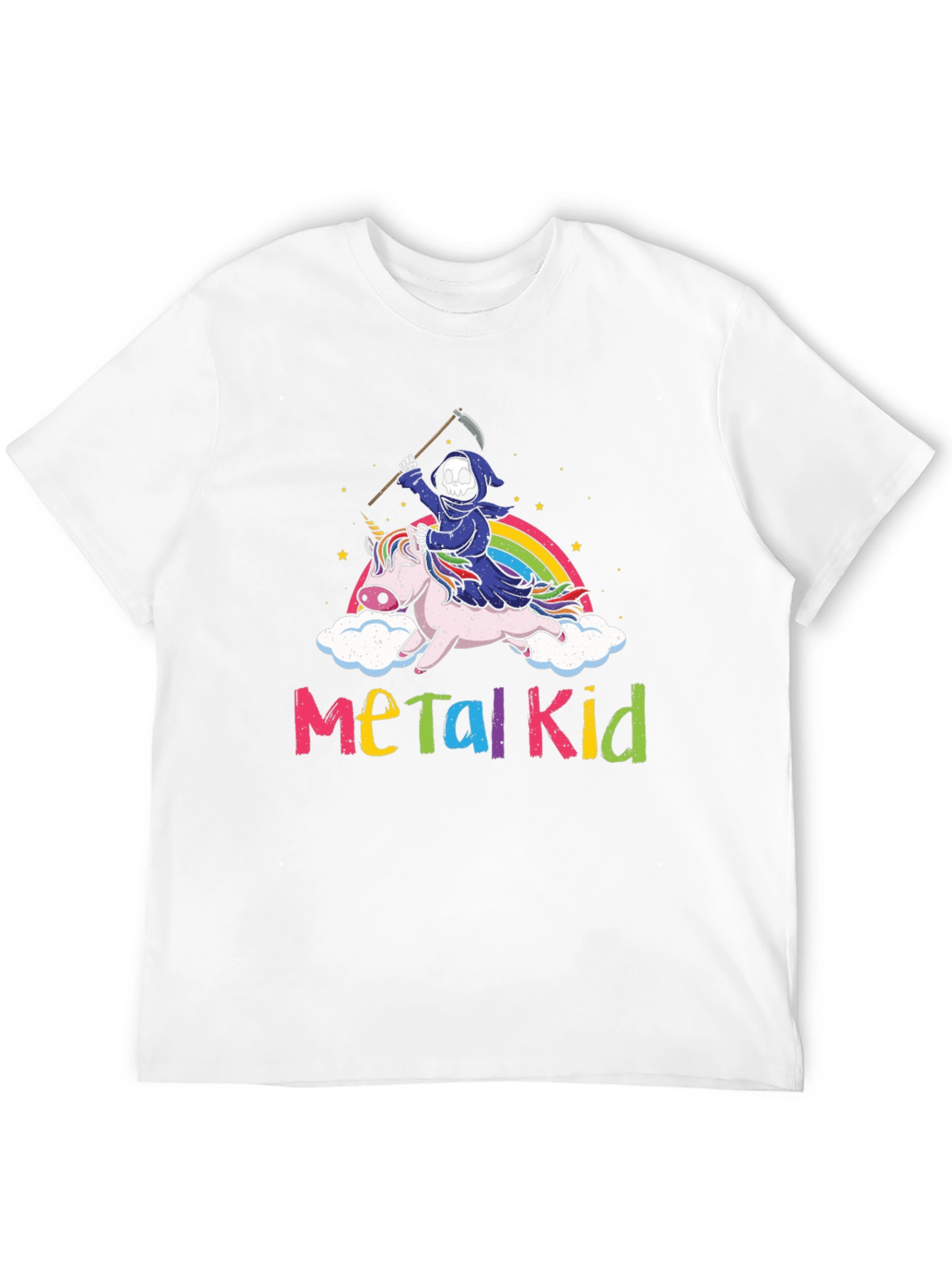 Black Metal Kid Grim Reaper Unicorn Rainbow T-Shirt view 12