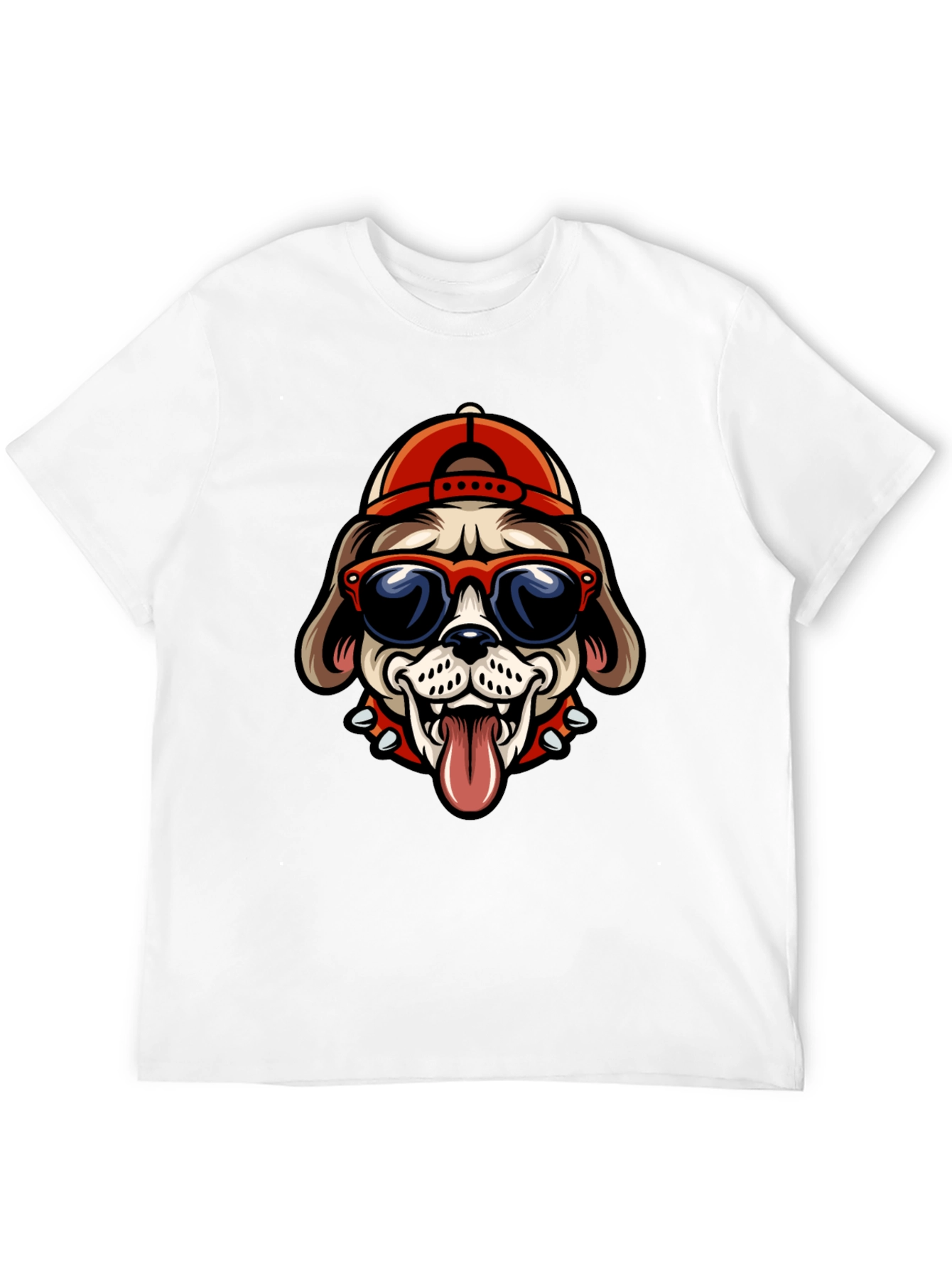 Black Cool Dog Tee: Cartoon Bulldog with Cap & Shades view 12