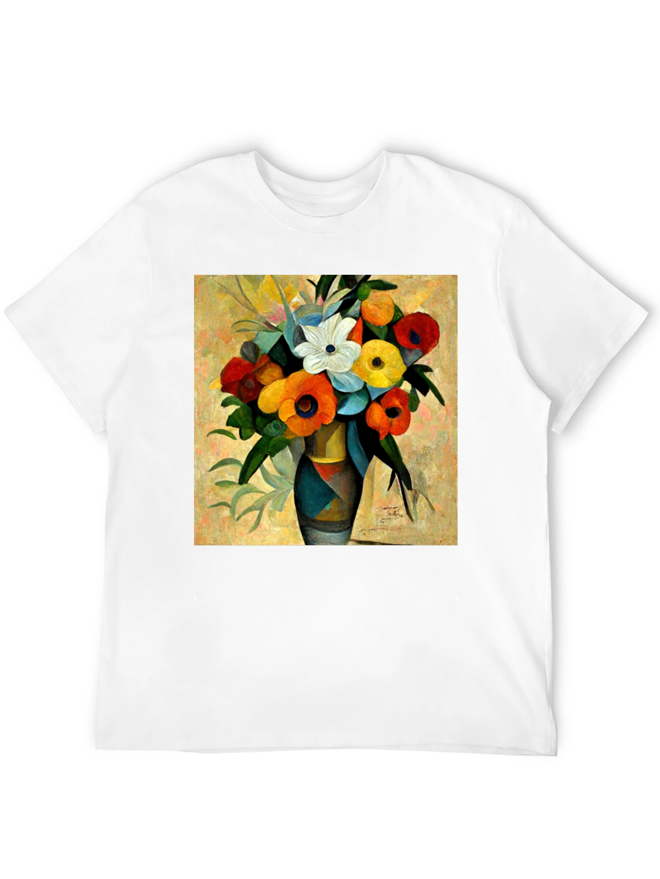 Black Floral Vase Print Black T-Shirt view 12