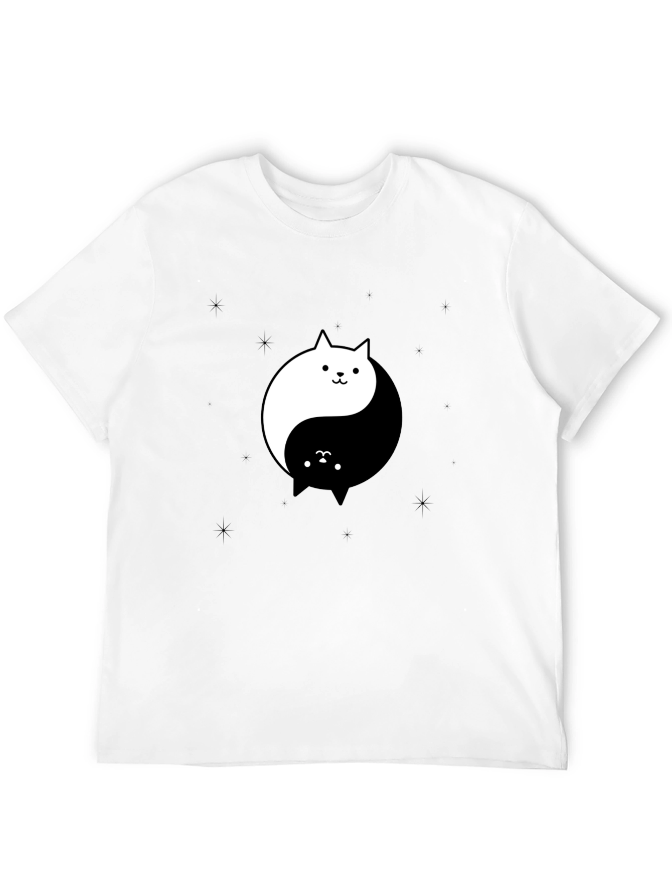 Black Yin Yang Cat Graphic Tee - Black Cotton T-Shirt view 12