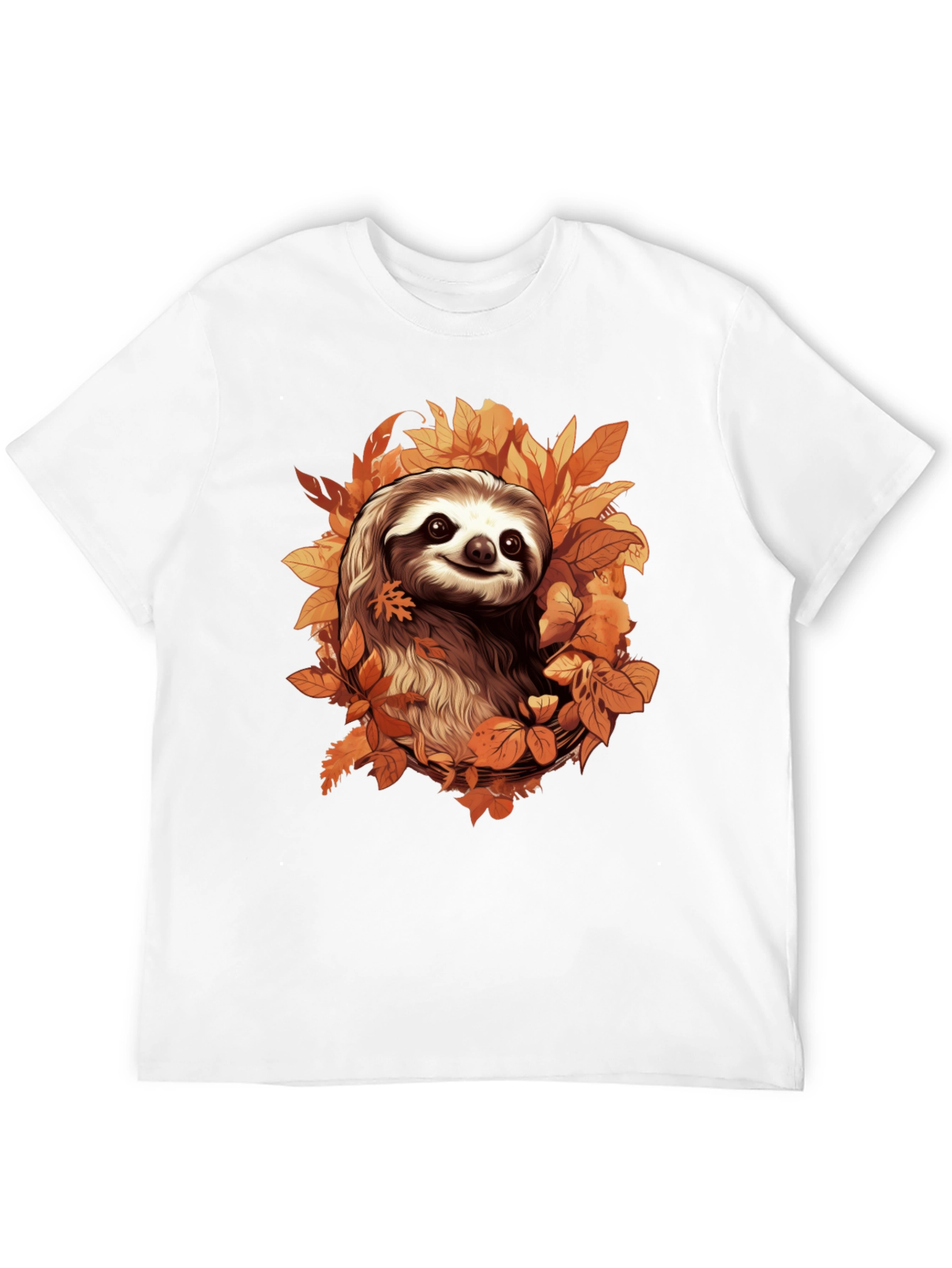 Black Sloth in Autumn Leaves Graphic T-Shirt view 12