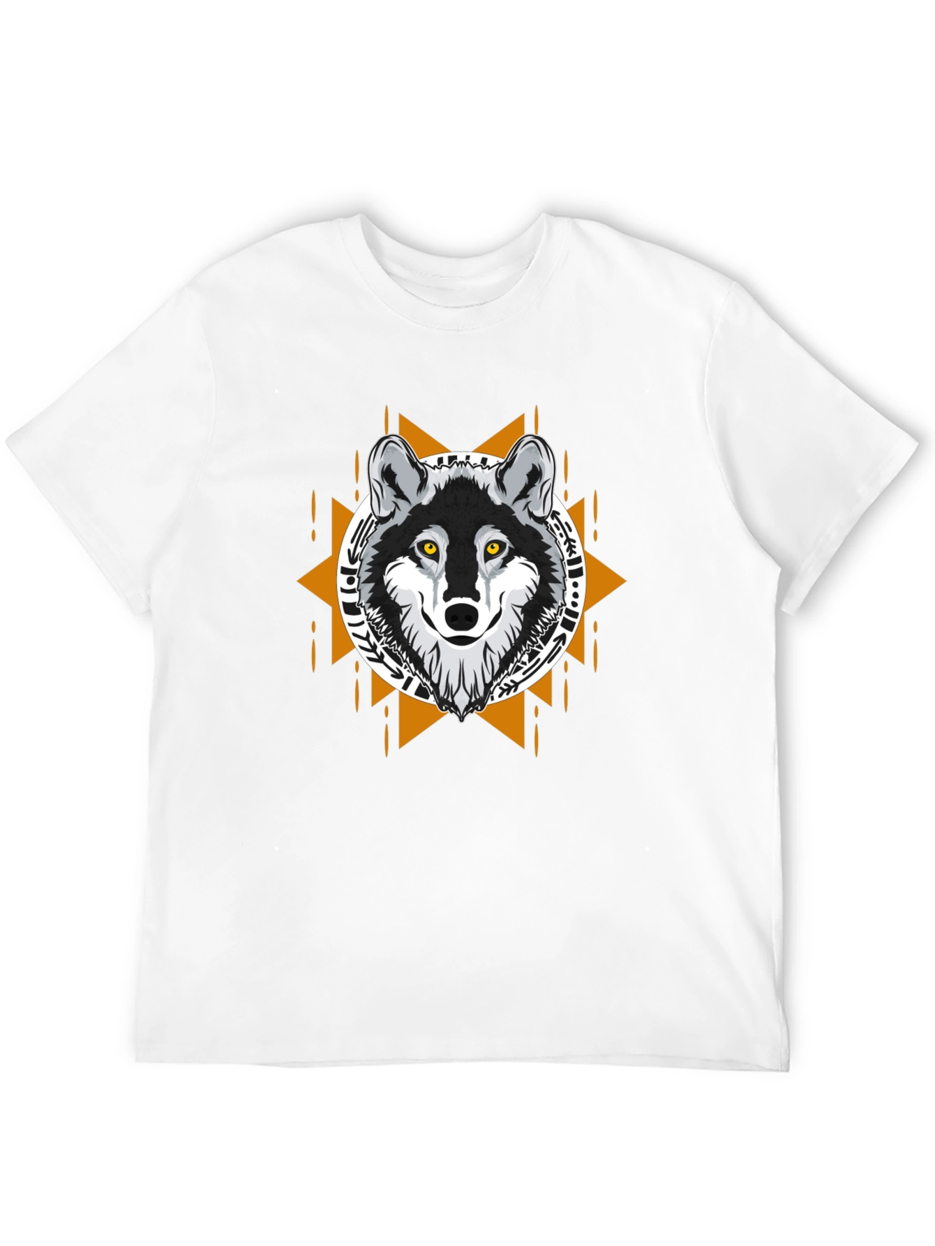 Black Wolf Graphic Tee - Tribal Design Black T-Shirt view 12