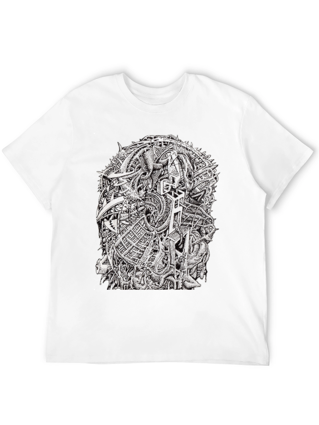 Black Abstract Graphic Tee - Black Crew Neck Cotton T-Shirt view 12