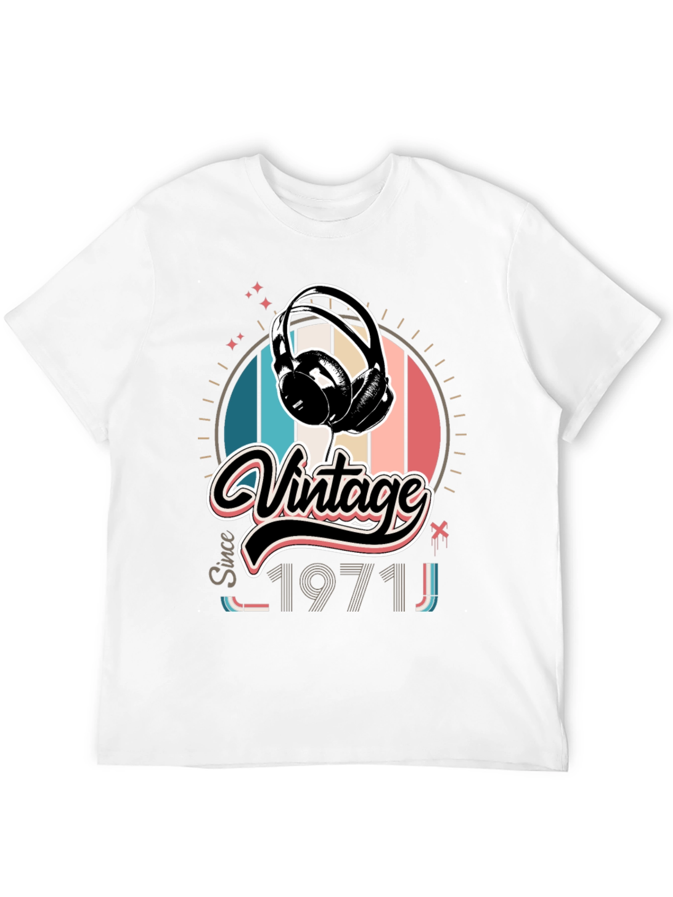Black Vintage Since 1971 Headphones Graphic T-Shirt view 12