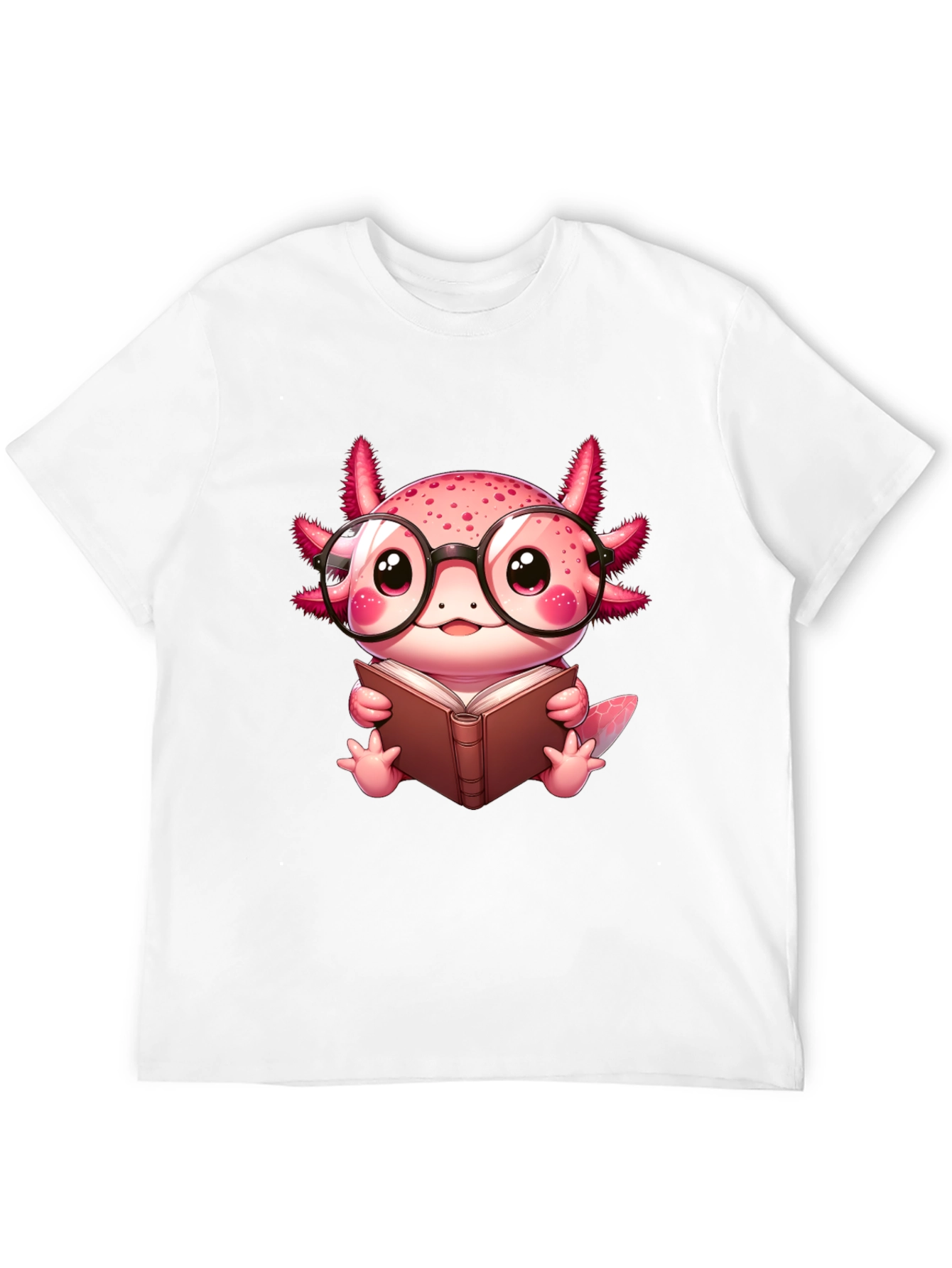Black Axolotl Reader T-Shirt - Cute Nerdy Axolotl Reading Book Tee view 12