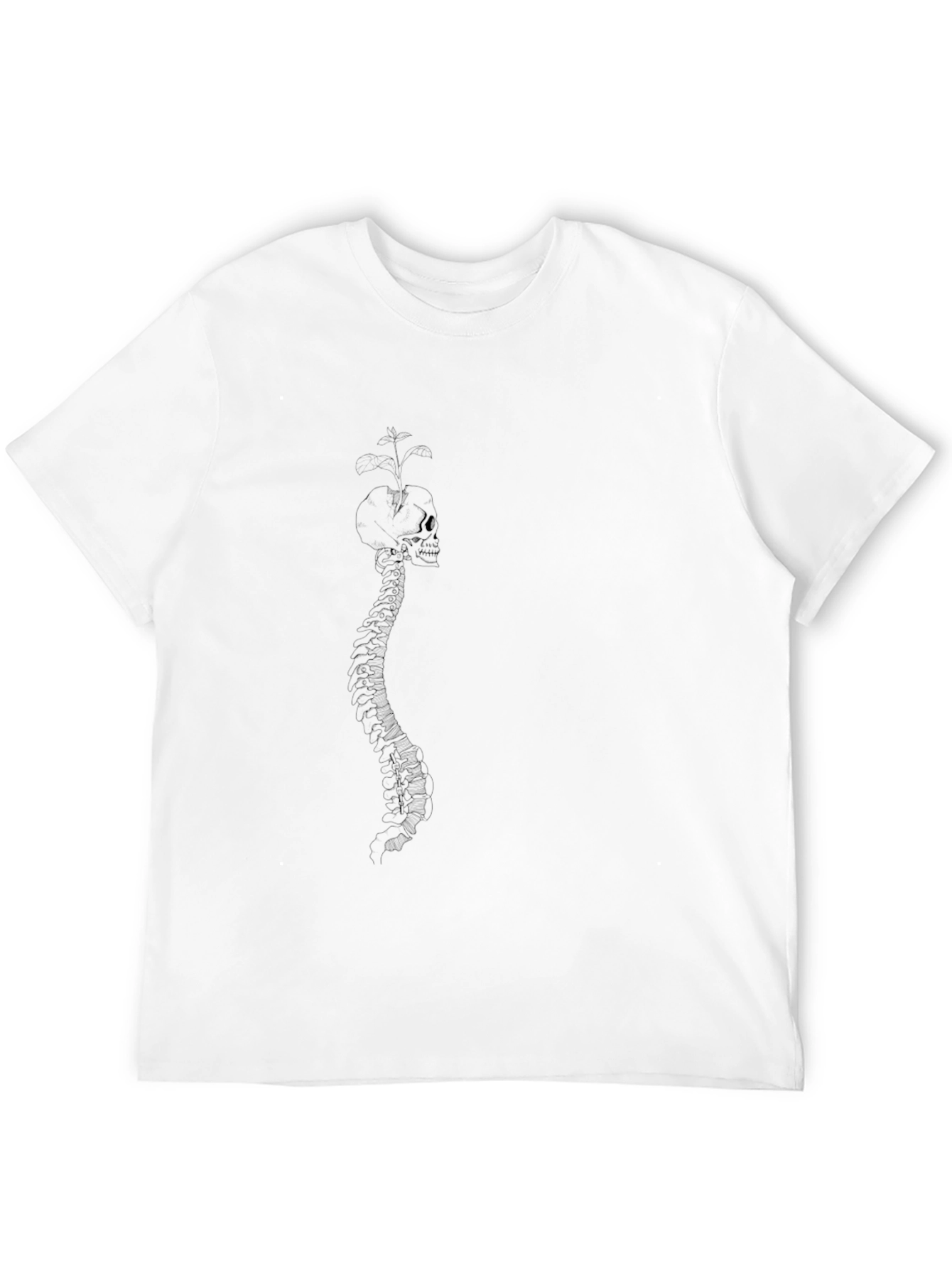 Black Spine Skull Plant Graphic Tee - Black Casual T-Shirt view 12