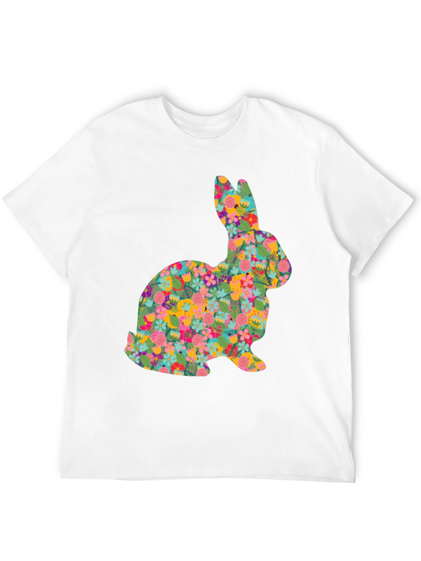Black Floral Bunny Graphic Tee - Black Cotton Casual Shirt view 12