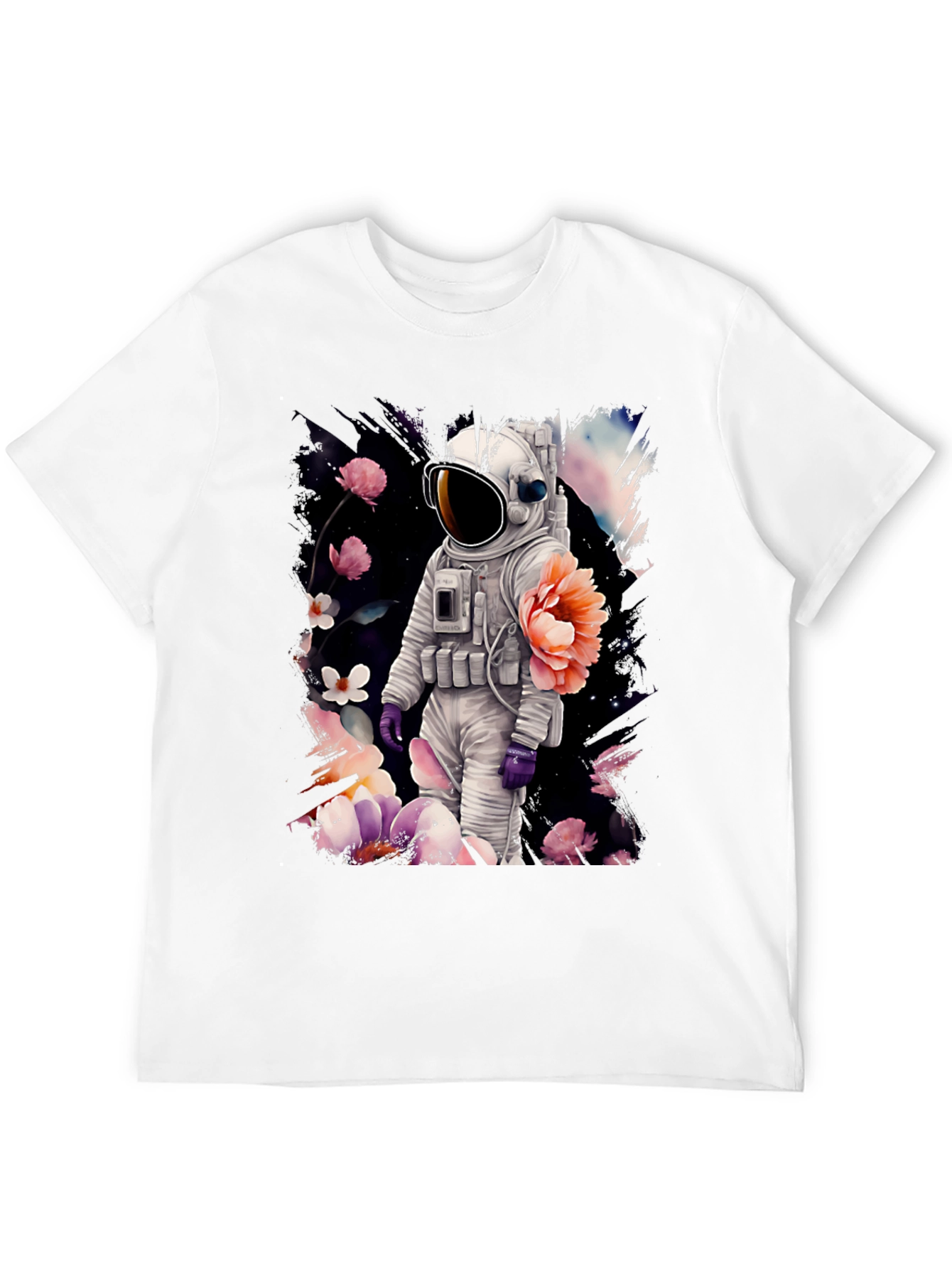 Black Astronaut Floral T-Shirt - Space & Nature Fusion view 12