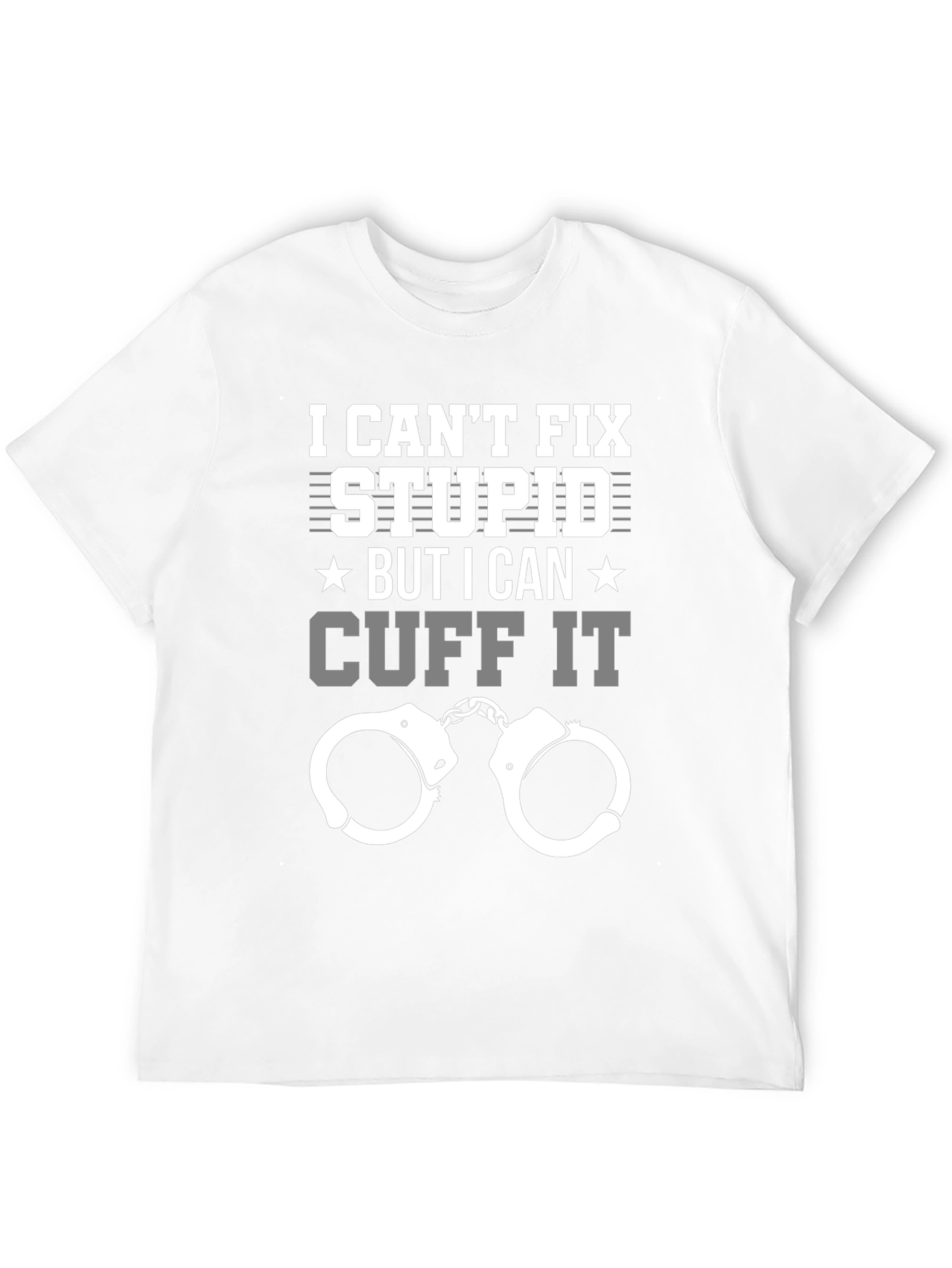 Black Funny Police T-Shirt - I Can't Fix Stupid Cuff It Tee view 12