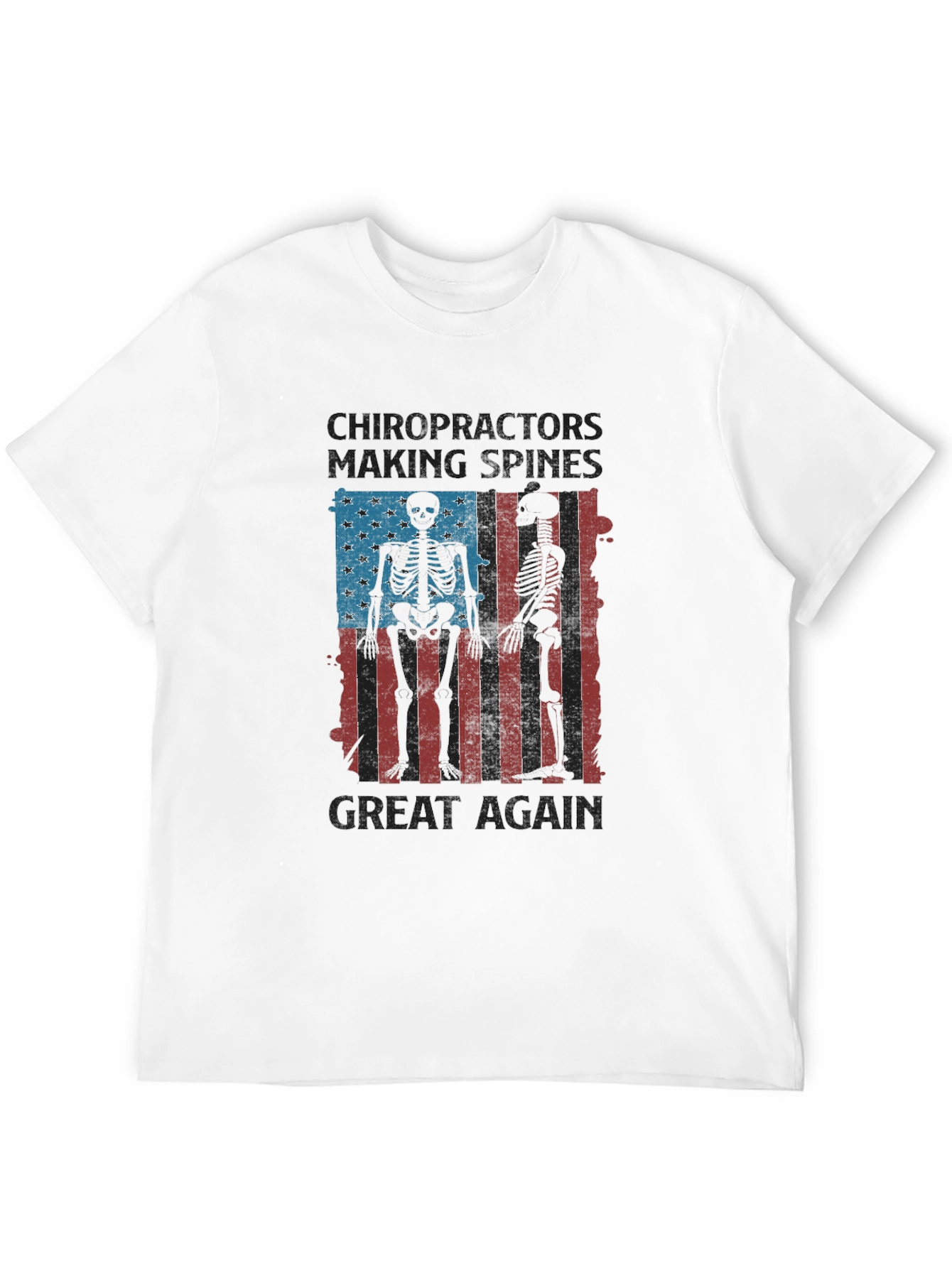Black Chiropractor Skeleton American Flag T-Shirt view 12
