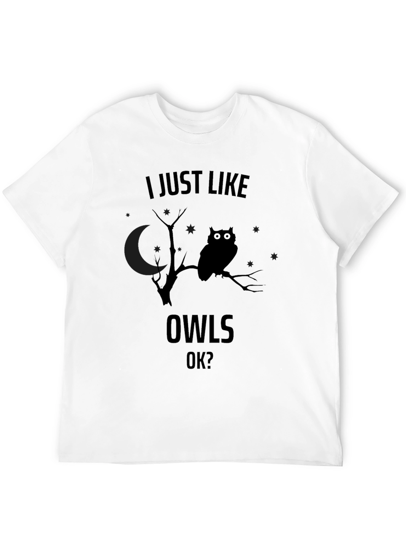 Black I Just Like Owls OK? Men's Black Graphic T-Shirt view 12