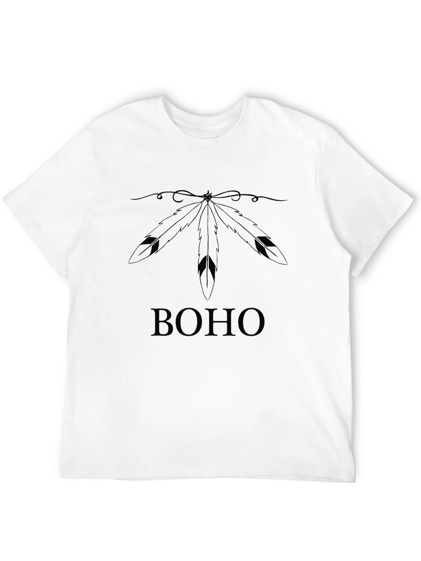 Black Boho Feather Graphic Tee - Black Unisex T-Shirt view 12