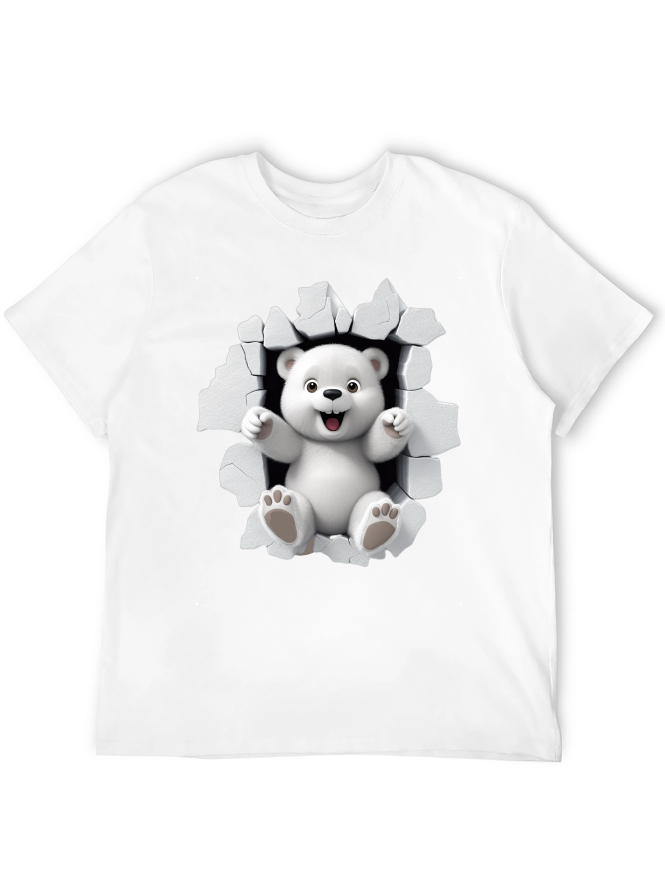Black Cute Polar Bear 3D Graphic Black T-Shirt view 12