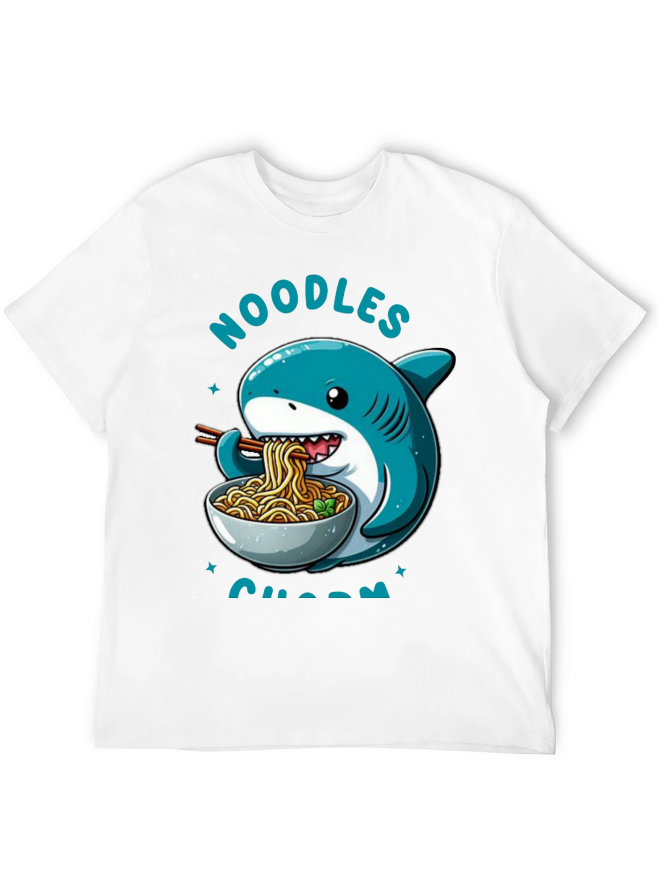 Black Noodles Shark T-Shirt - Cartoon Animal Ramen Tee view 12