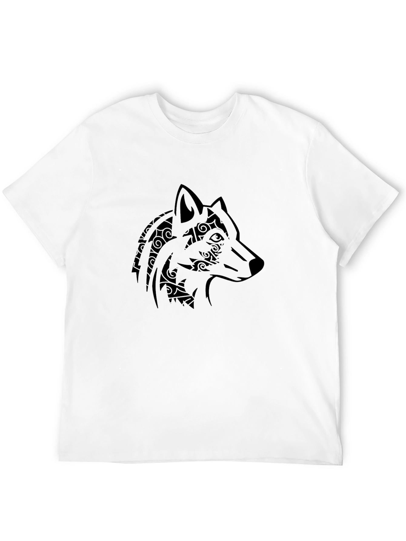 Black Tribal Wolf Head Graphic Men's Black T-Shirt view 12