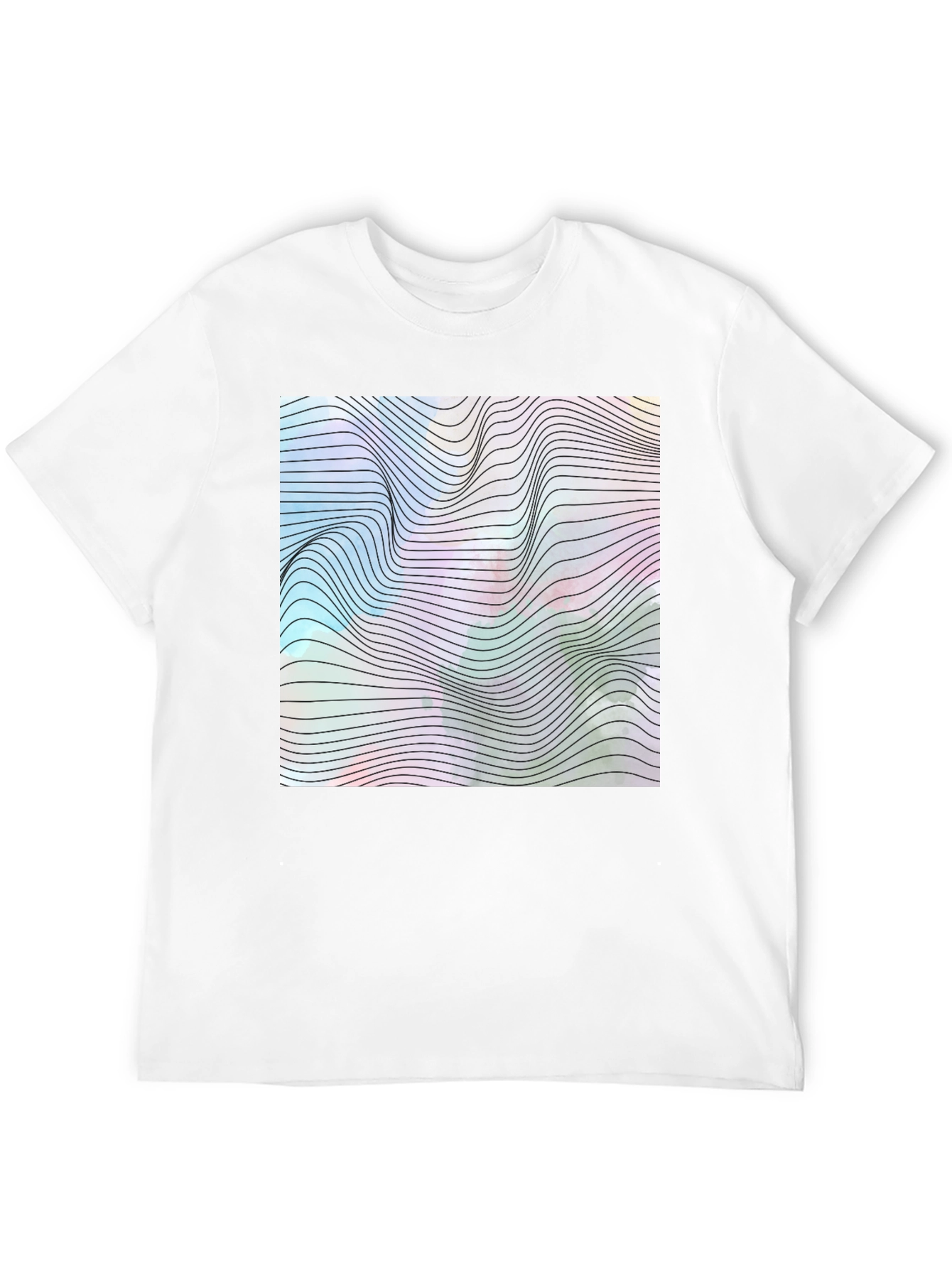 Black Abstract Wave Graphic Tee - Modern Black T-Shirt view 12