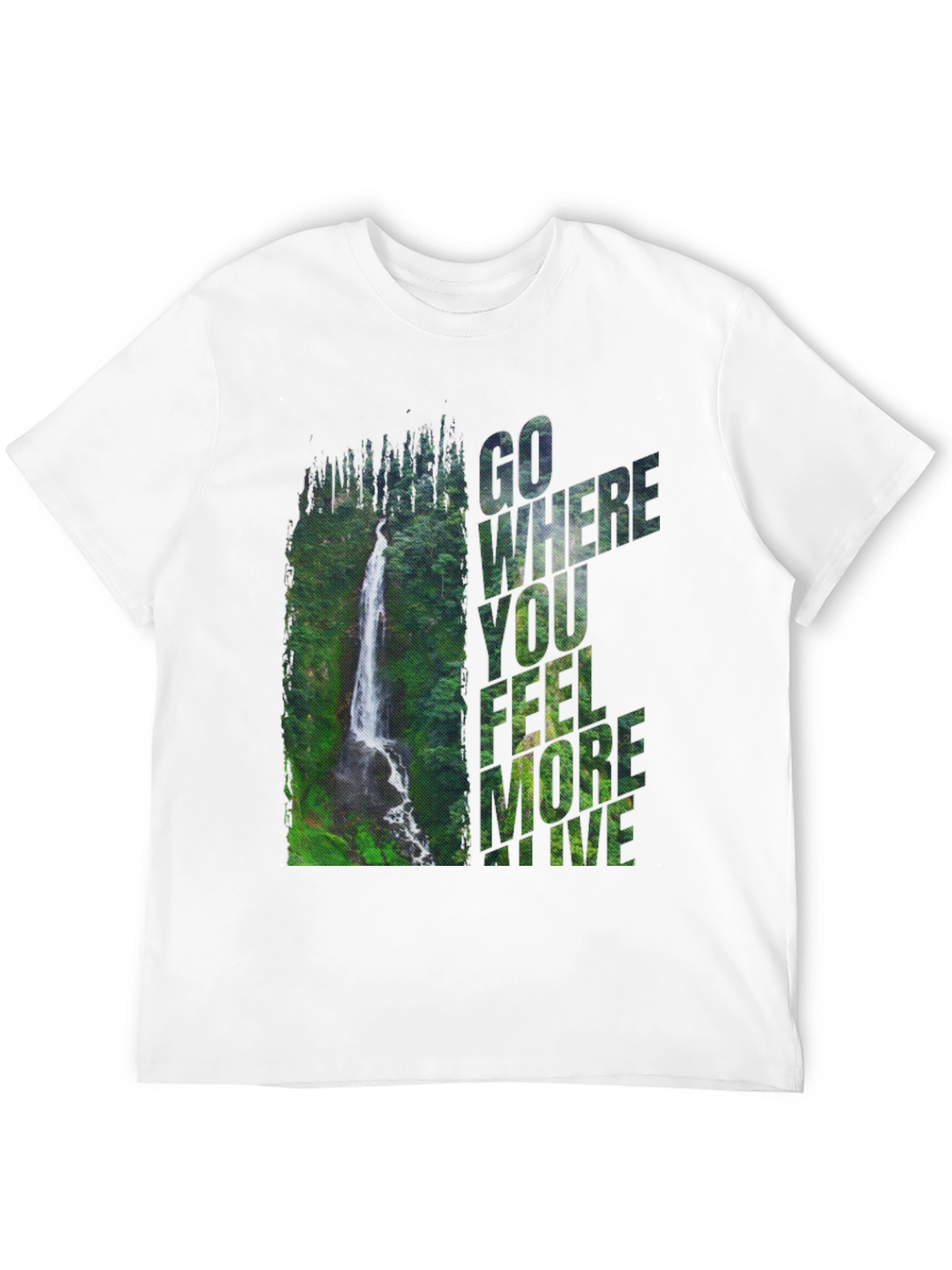 Black Waterfall Graphic Tee - 'Go Where You Feel More Alive' view 12