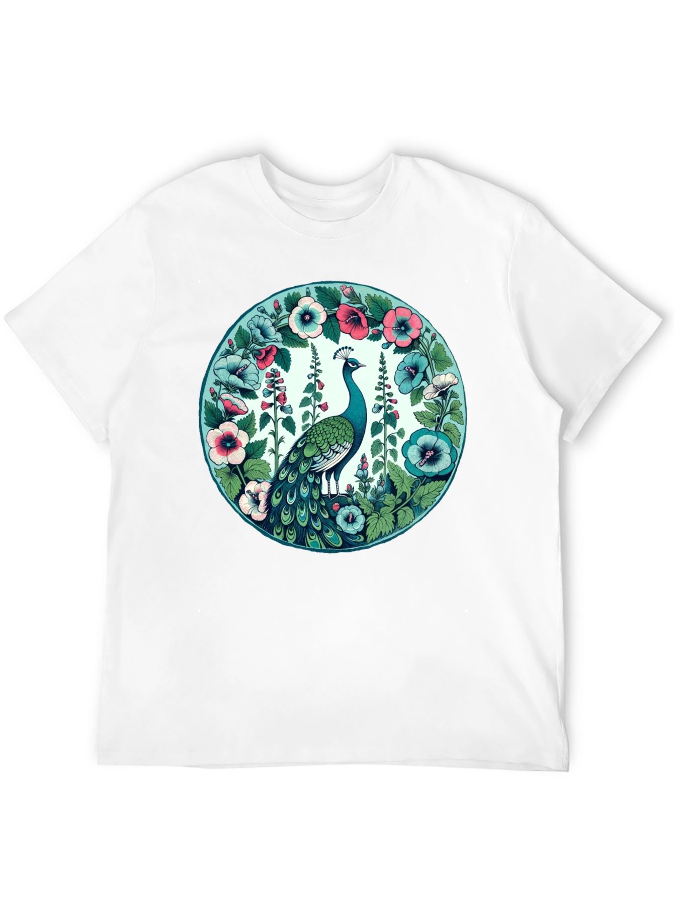 Black Peacock Floral Graphic Tee - Black Cotton T-Shirt view 12